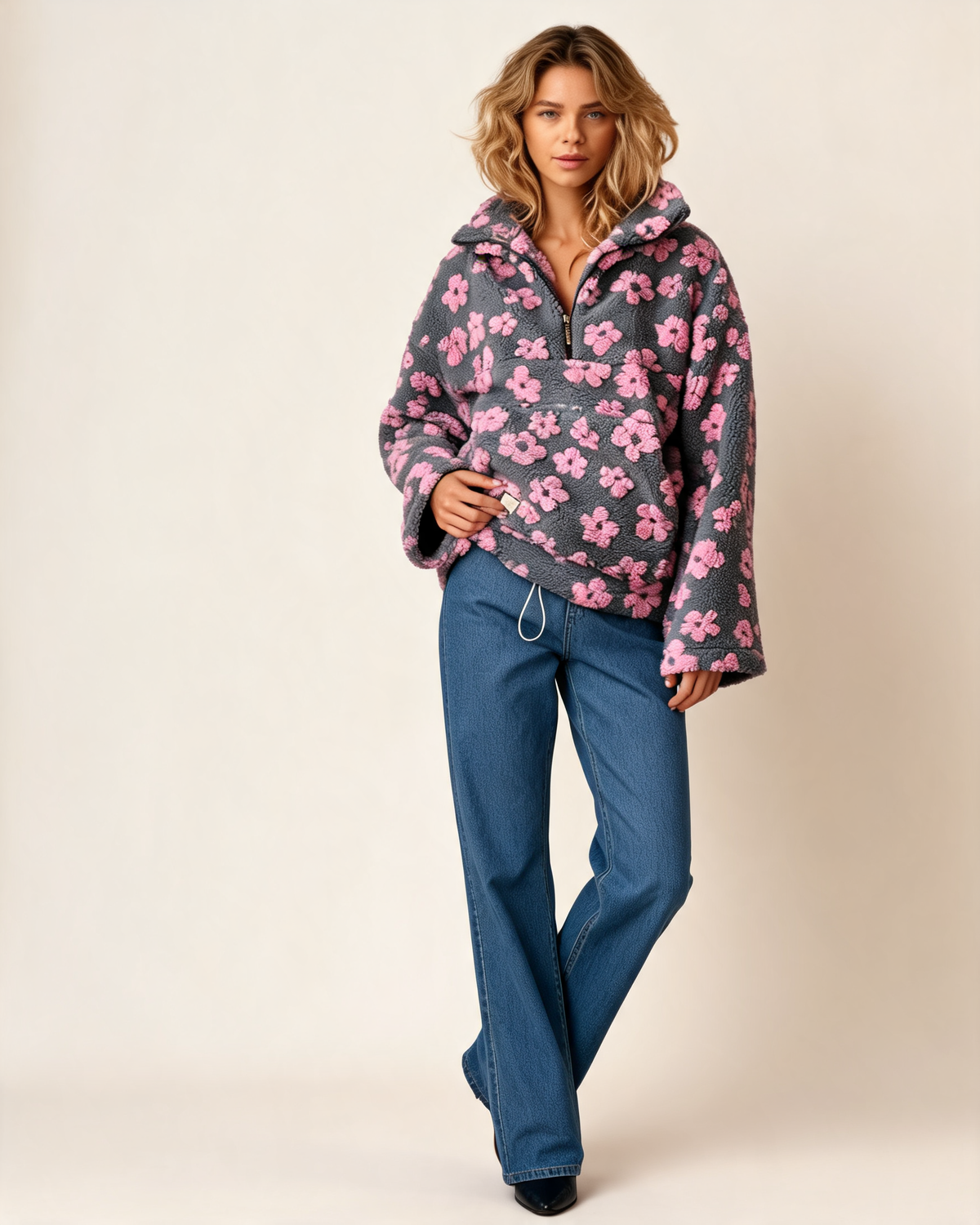 Half-Zip Sweater – Louna Floral Teddy