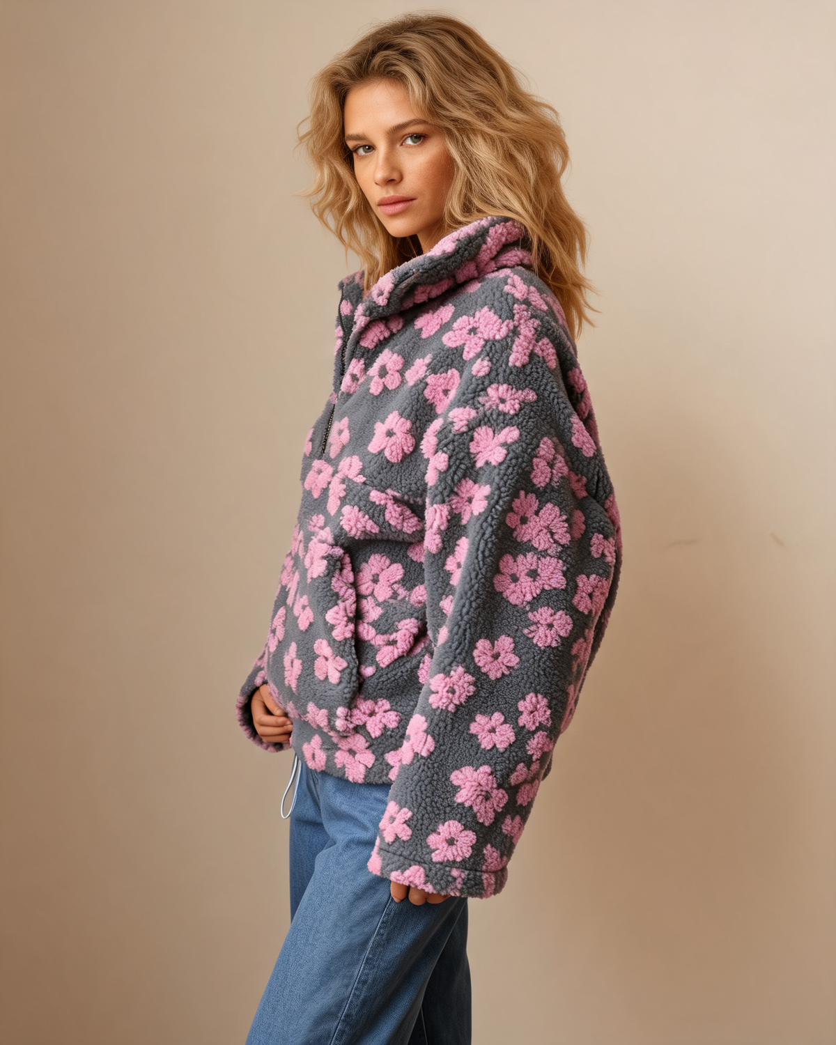Half-Zip Sweater – Louna Floral Teddy