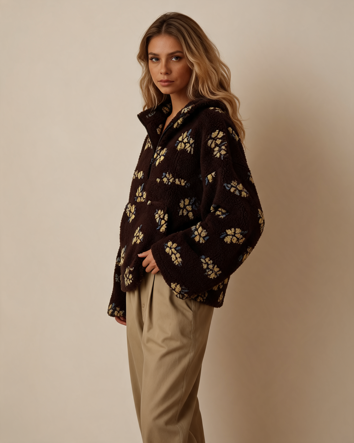 Half-Zip Sweater – Louna Floral Teddy