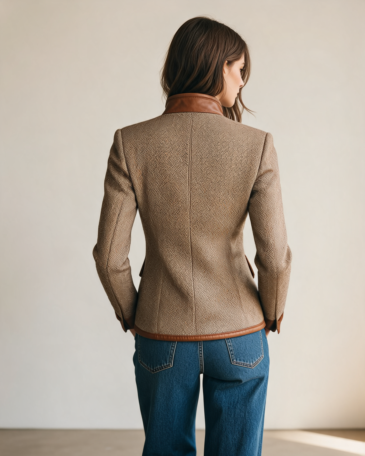 Tweed Jacket – Arielle Herringbone Leather-Trim