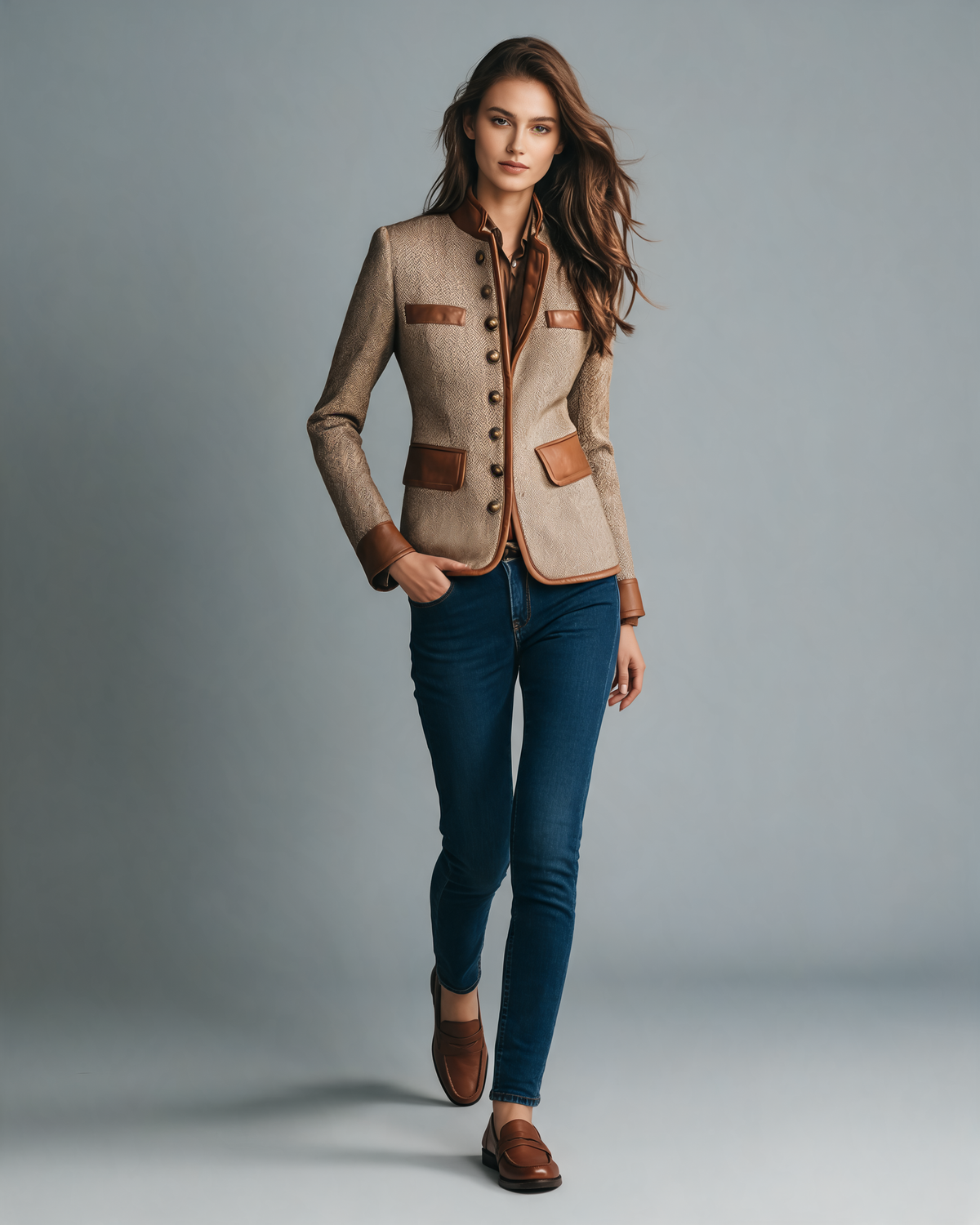 Tweed Jacket – Arielle Herringbone Leather-Trim