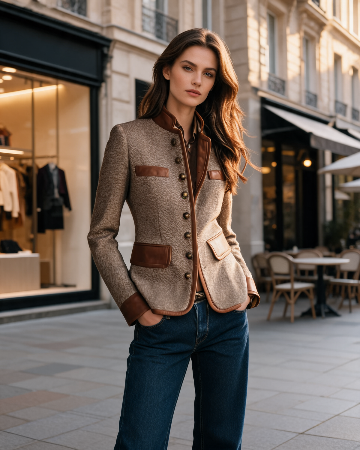 Tweed Jacket – Arielle Herringbone Leather-Trim