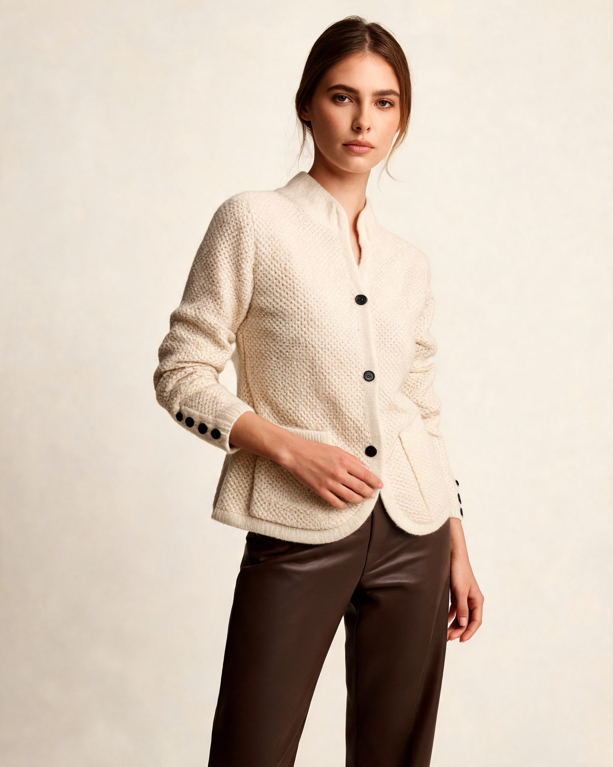 Cardigan – Lucette Open Knit Button Front
