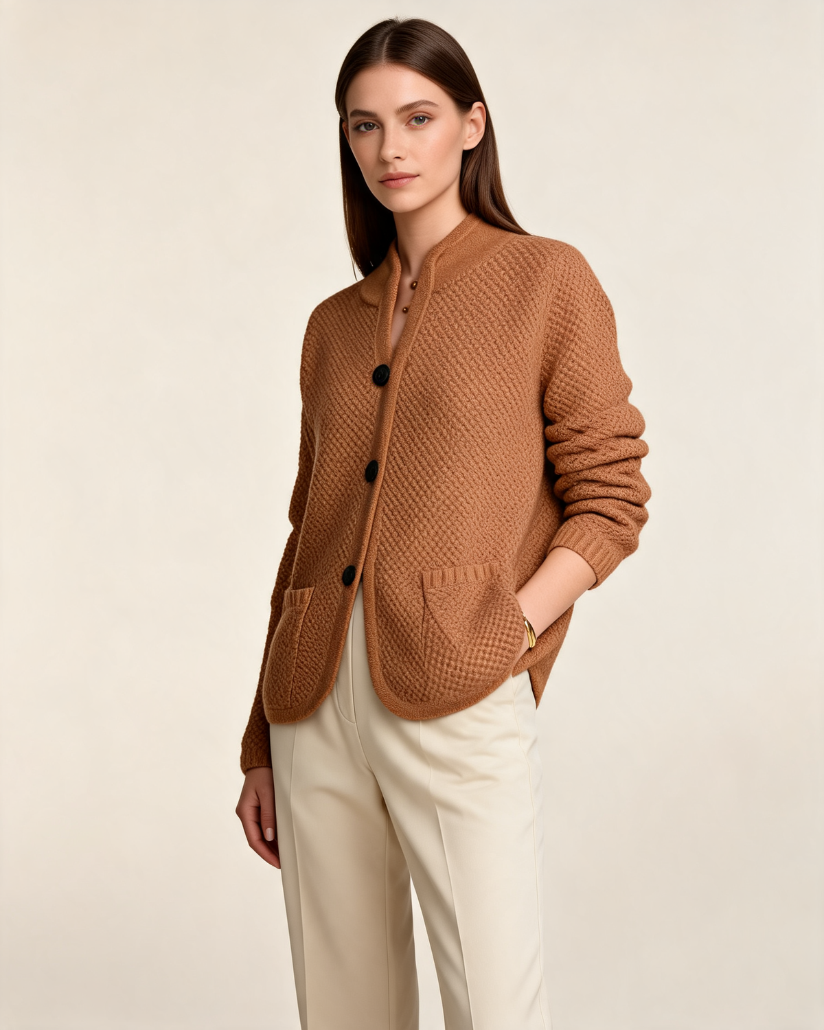 Cardigan – Lucette Open Knit Button Front