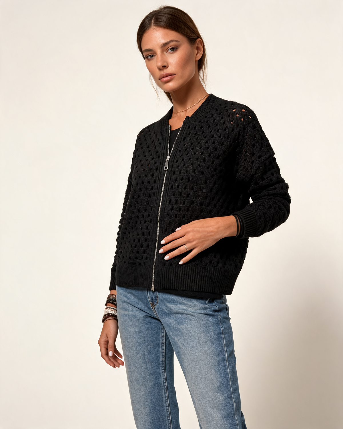 Cardigan – Vianne Zip Front Knit