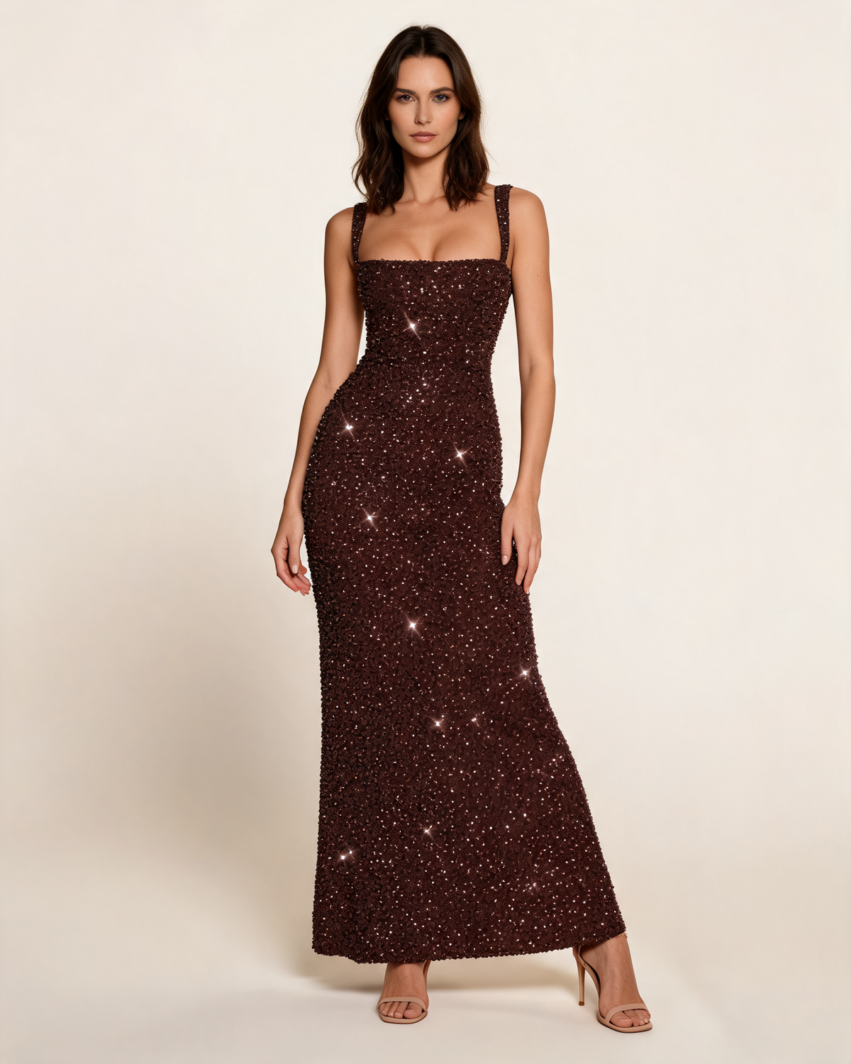 Party Dress | Plum Brown Sparkle Maxi Dress