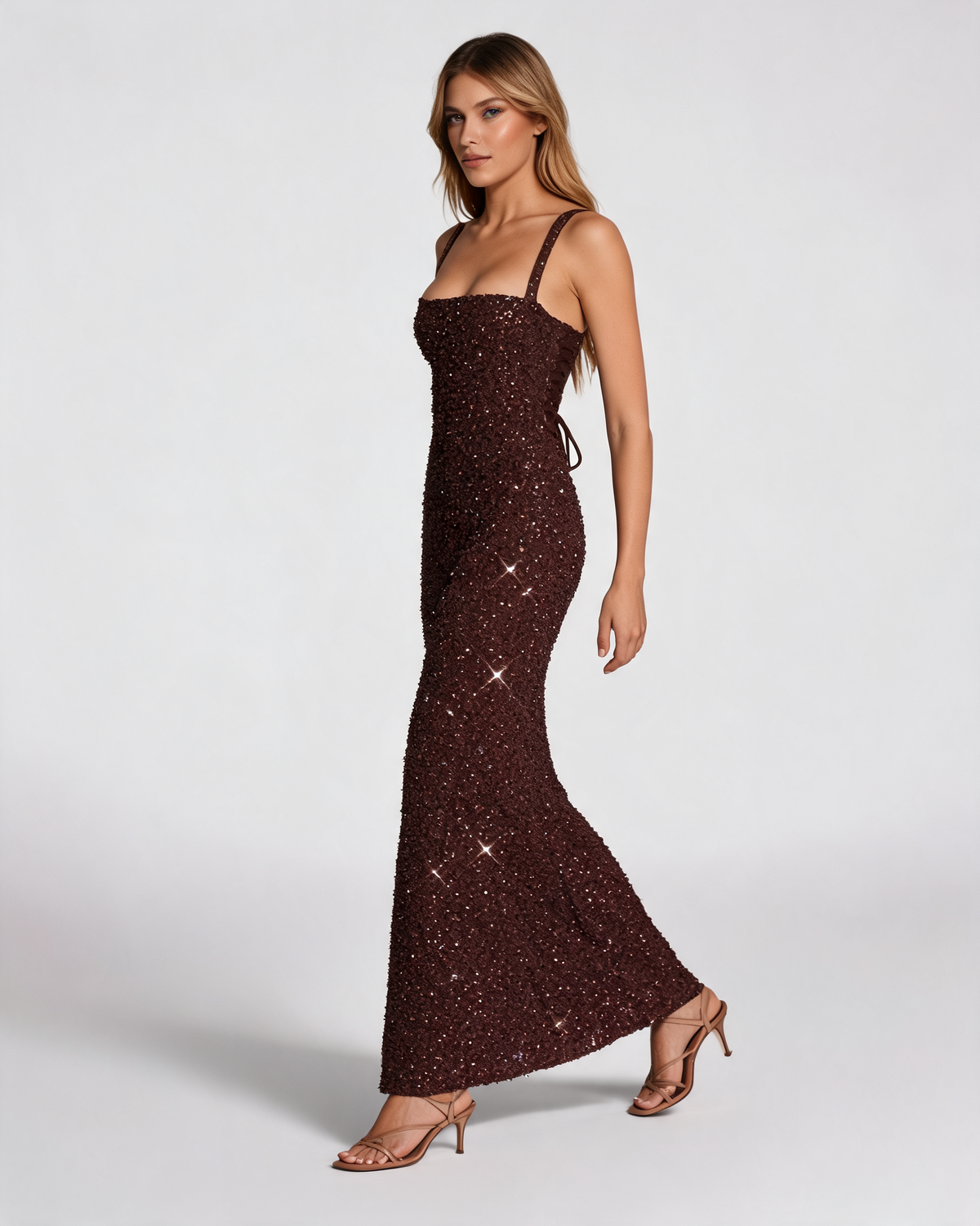 Party Dress | Plum Brown Sparkle Maxi Dress