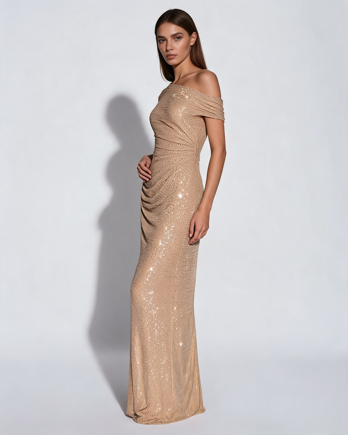 Golden Dress | Rhinestone Maxi Evening Dress