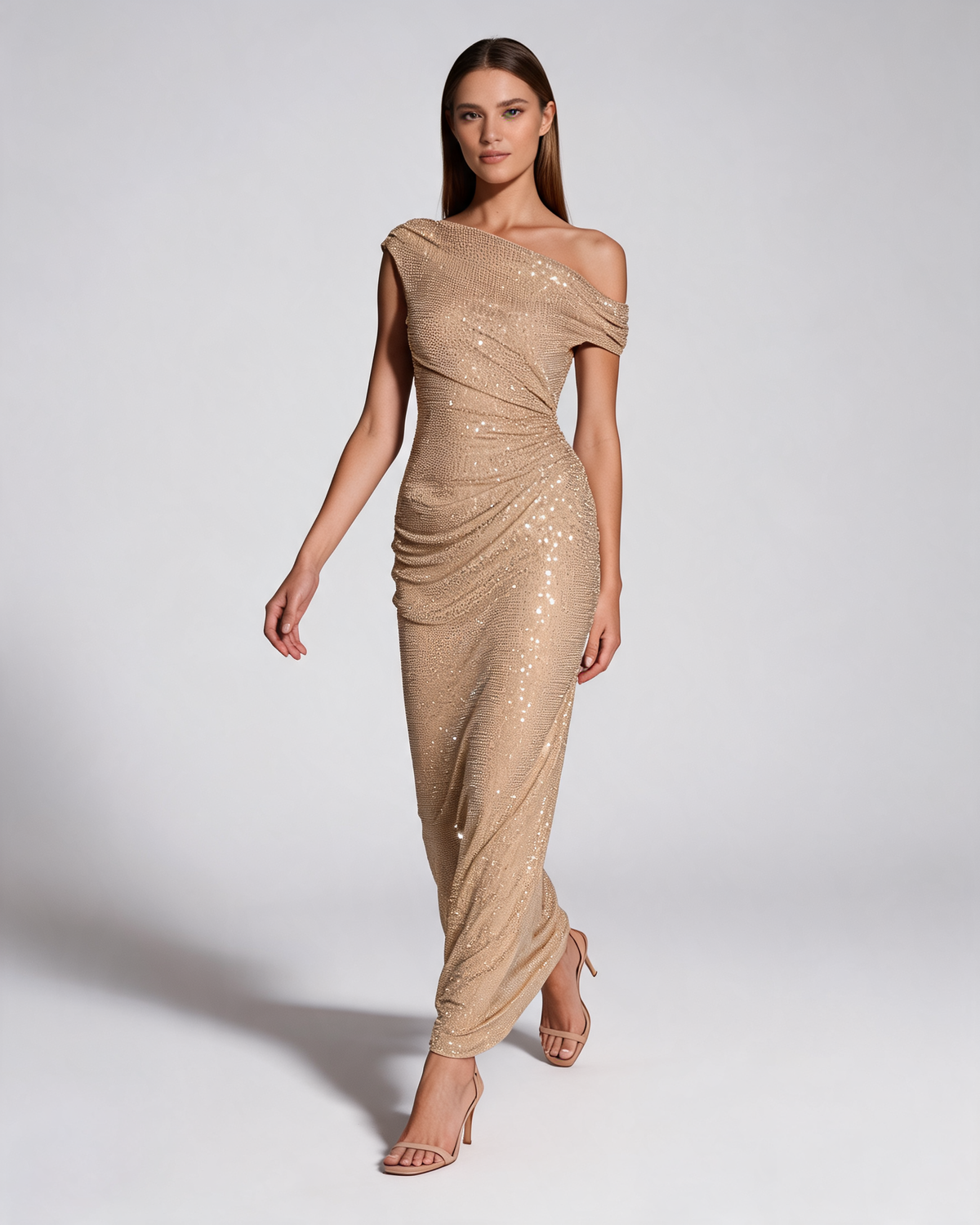 Golden Dress | Rhinestone Maxi Evening Dress