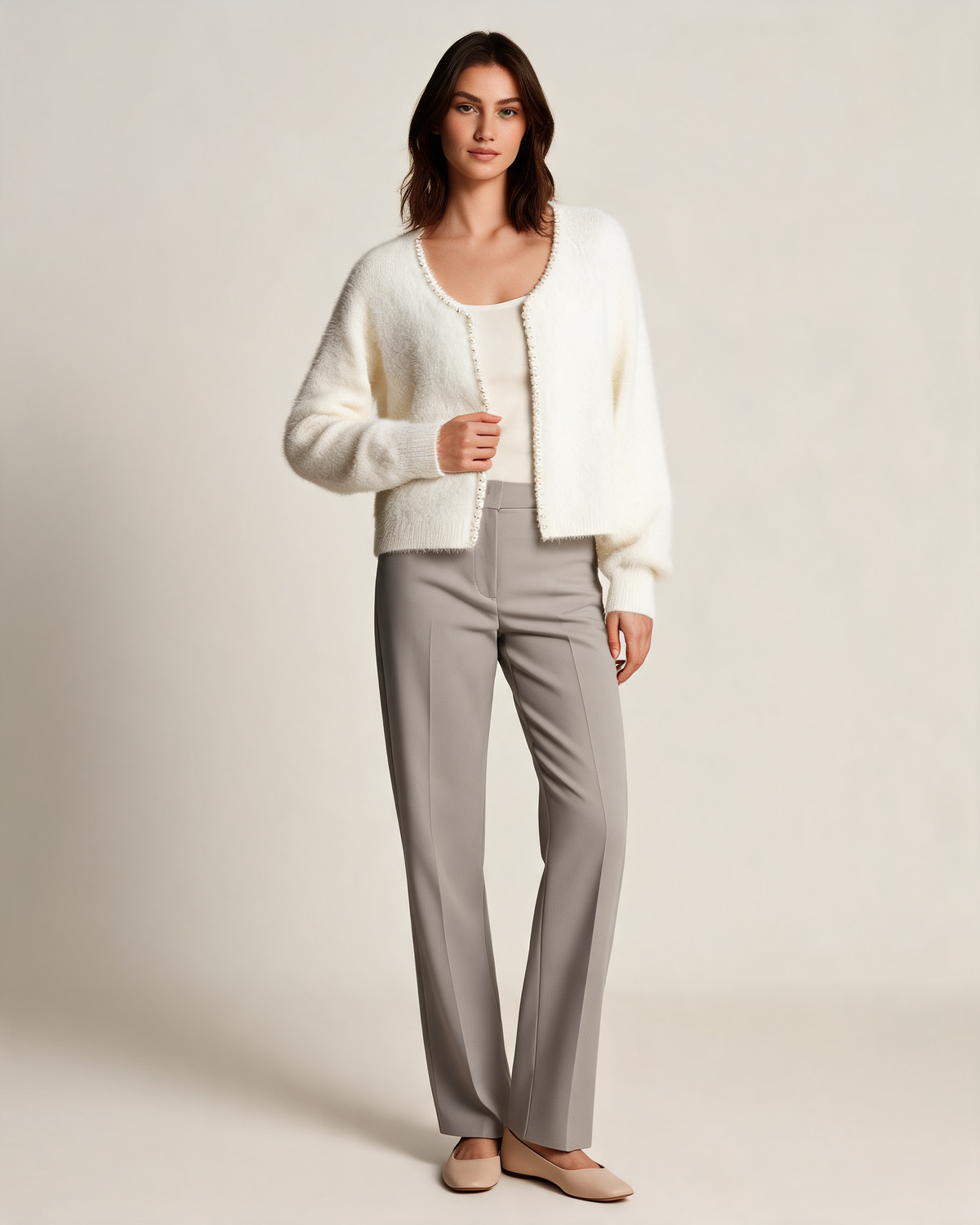 Cardigan | Women’s White Knit Pearl Button Cardigan