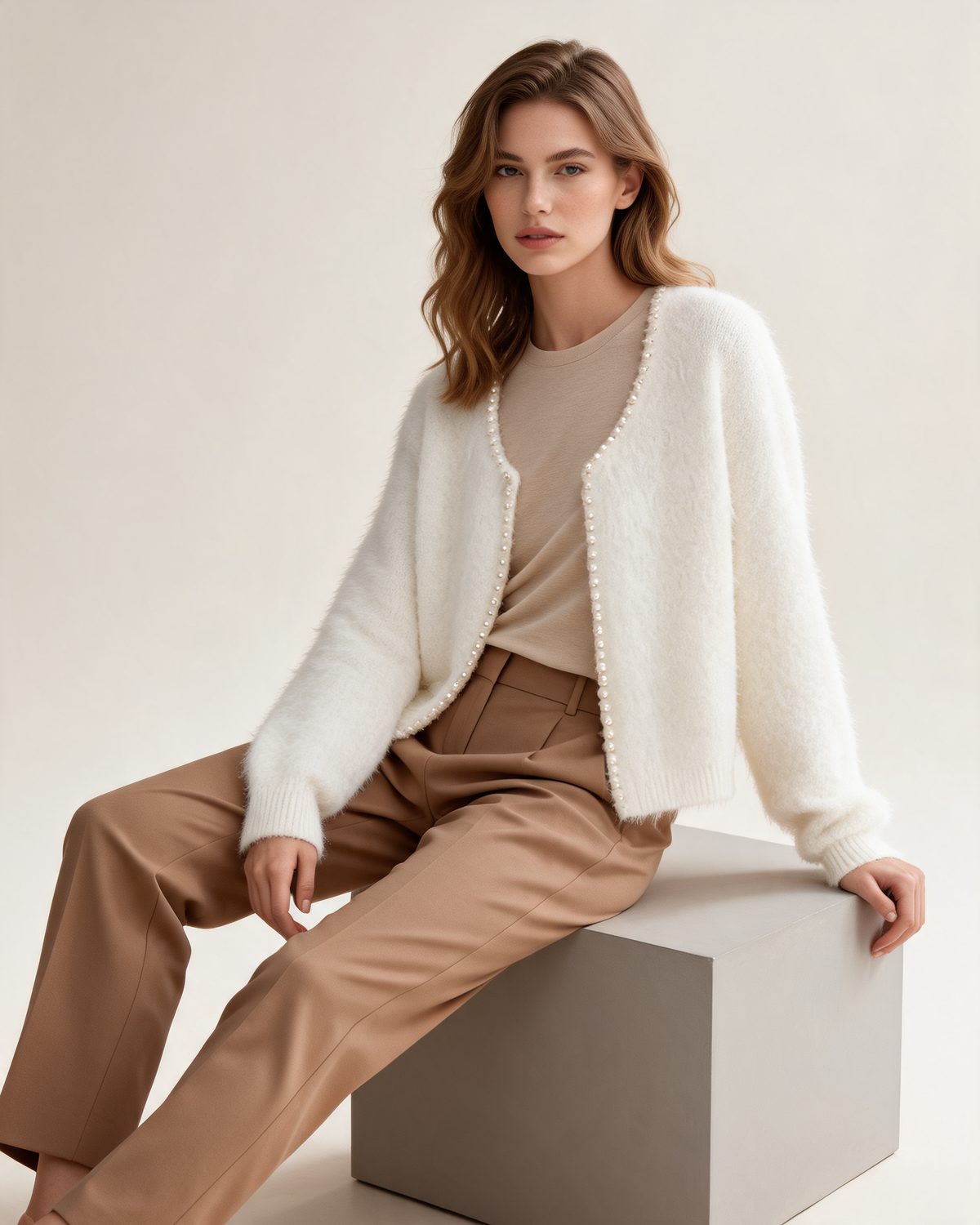 Cardigan | Women’s White Knit Pearl Button Cardigan