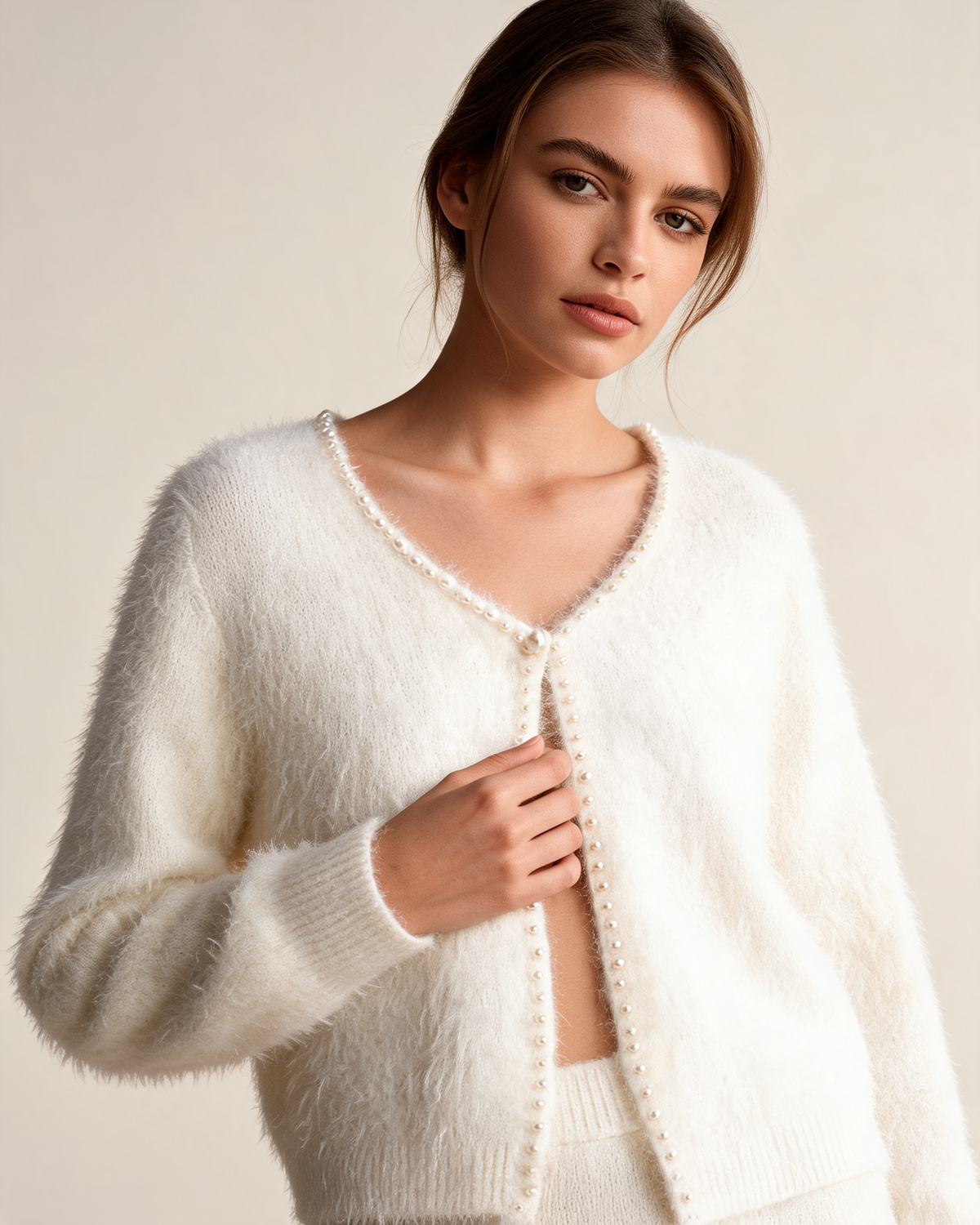 Cardigan | Women’s White Knit Pearl Button Cardigan