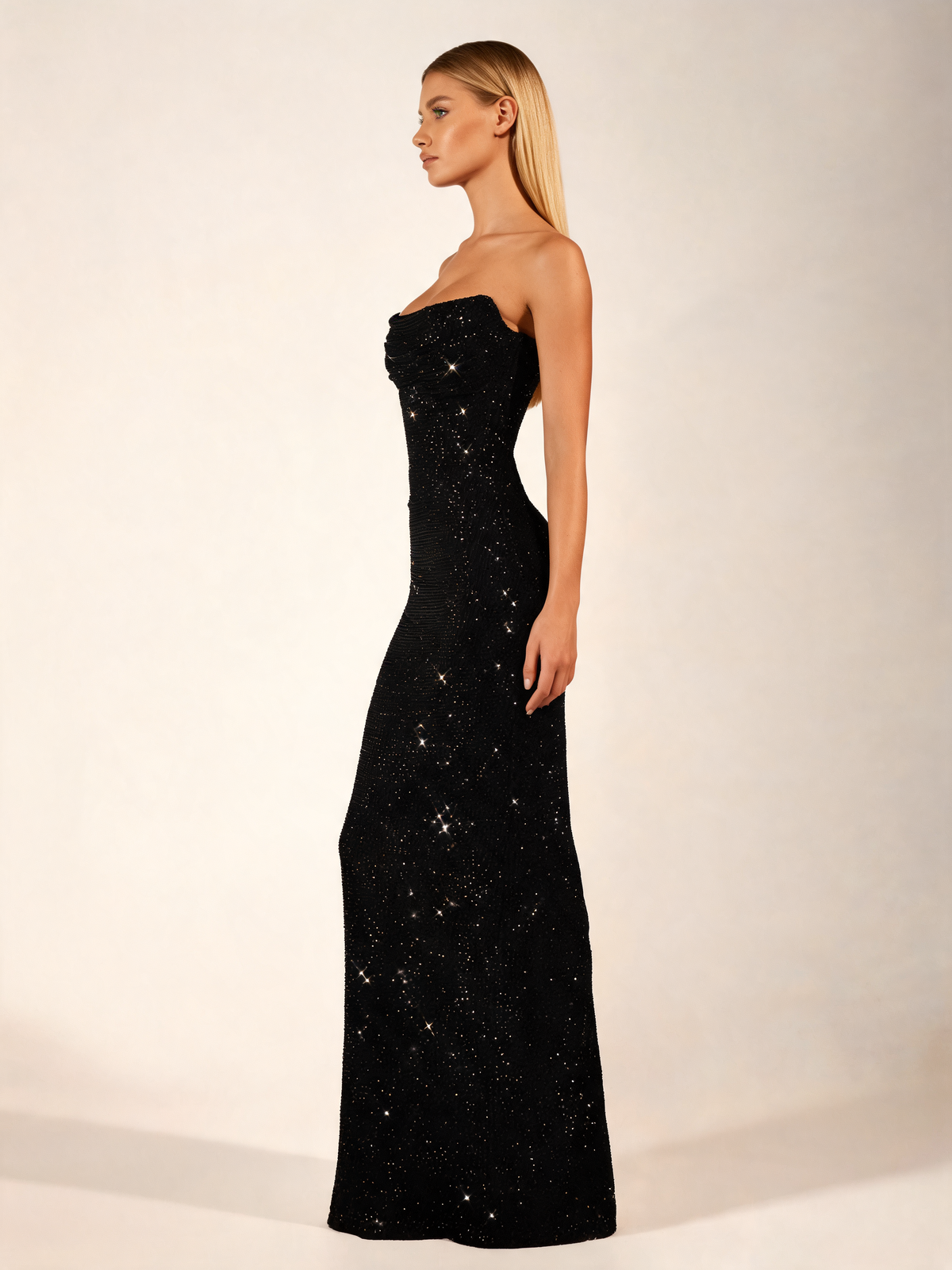 Black party dress side view