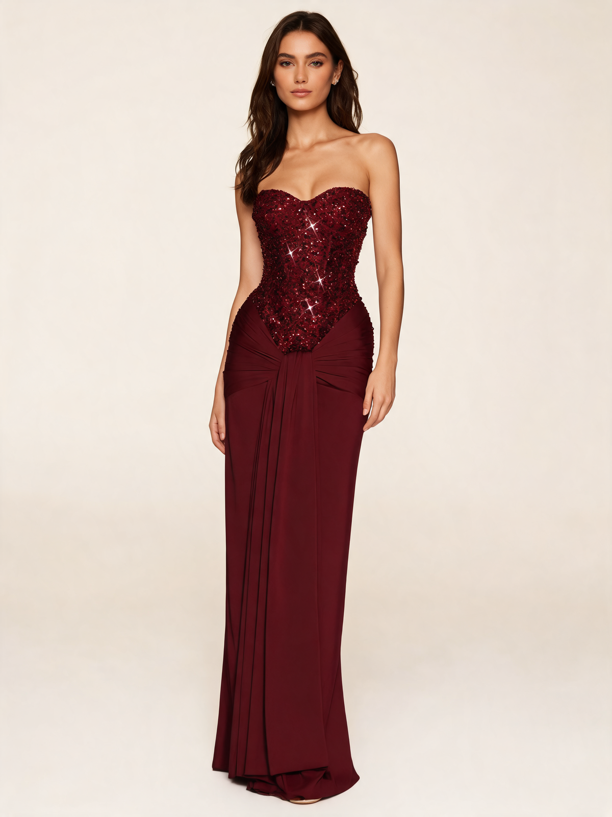 Burgundy party dress front view