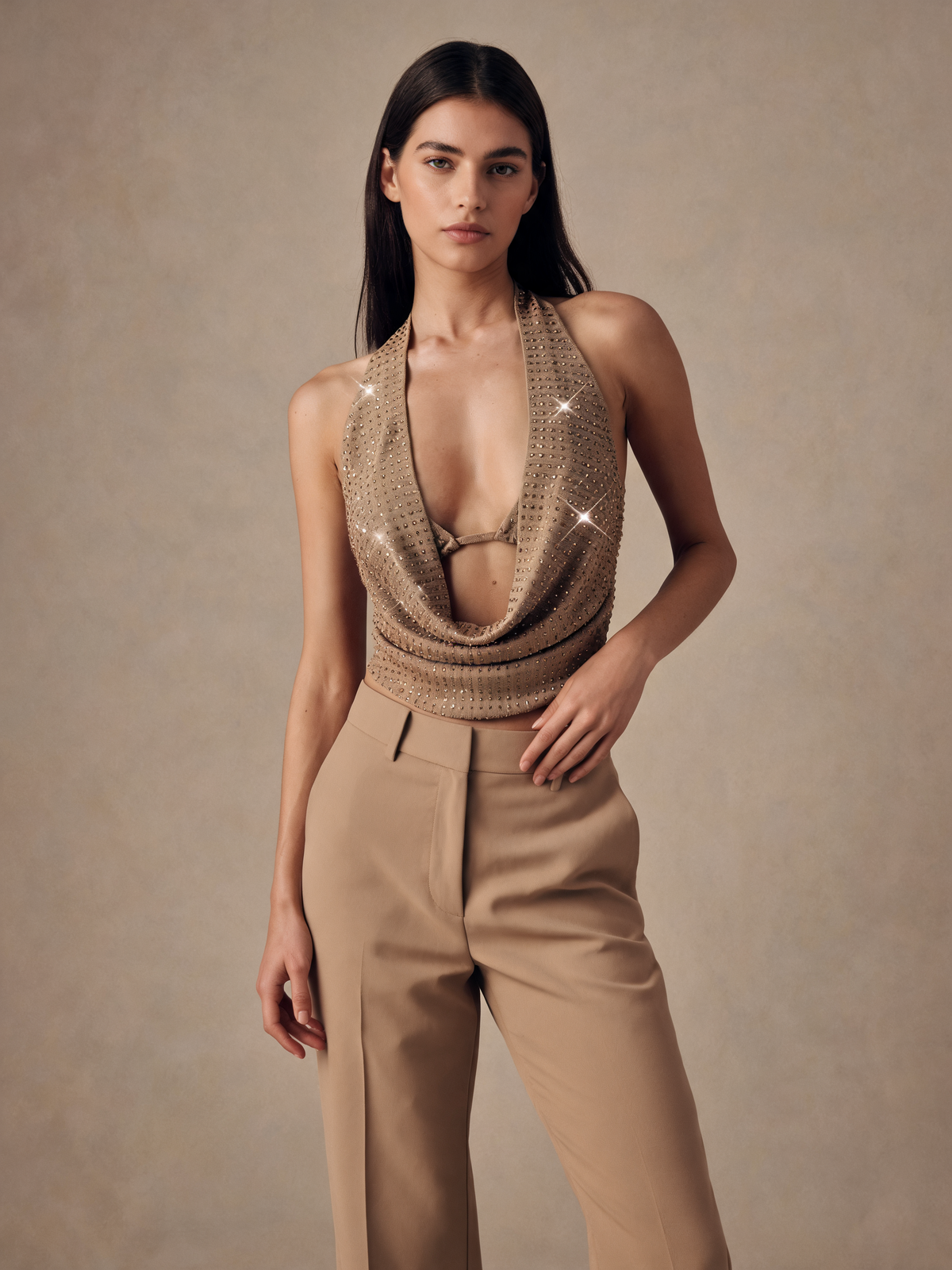 Gold sparkly top three-quarter view