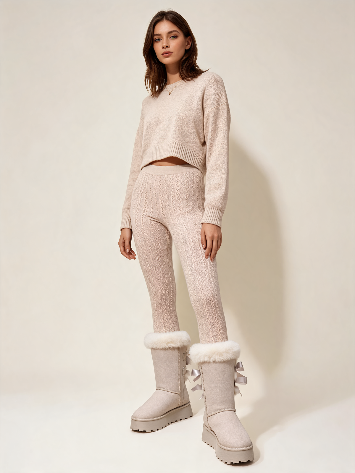 Cream snow boots front view