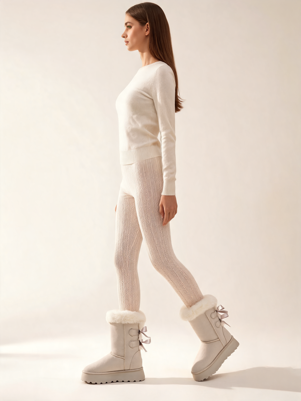 Cream snow boots side view