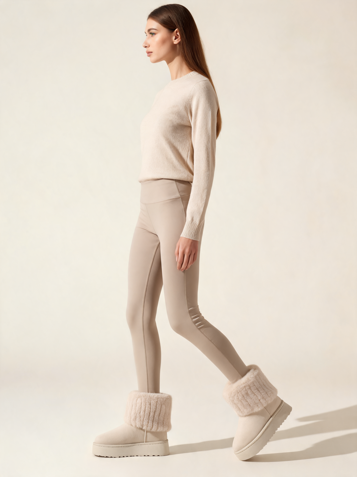 Cream snow boots side view