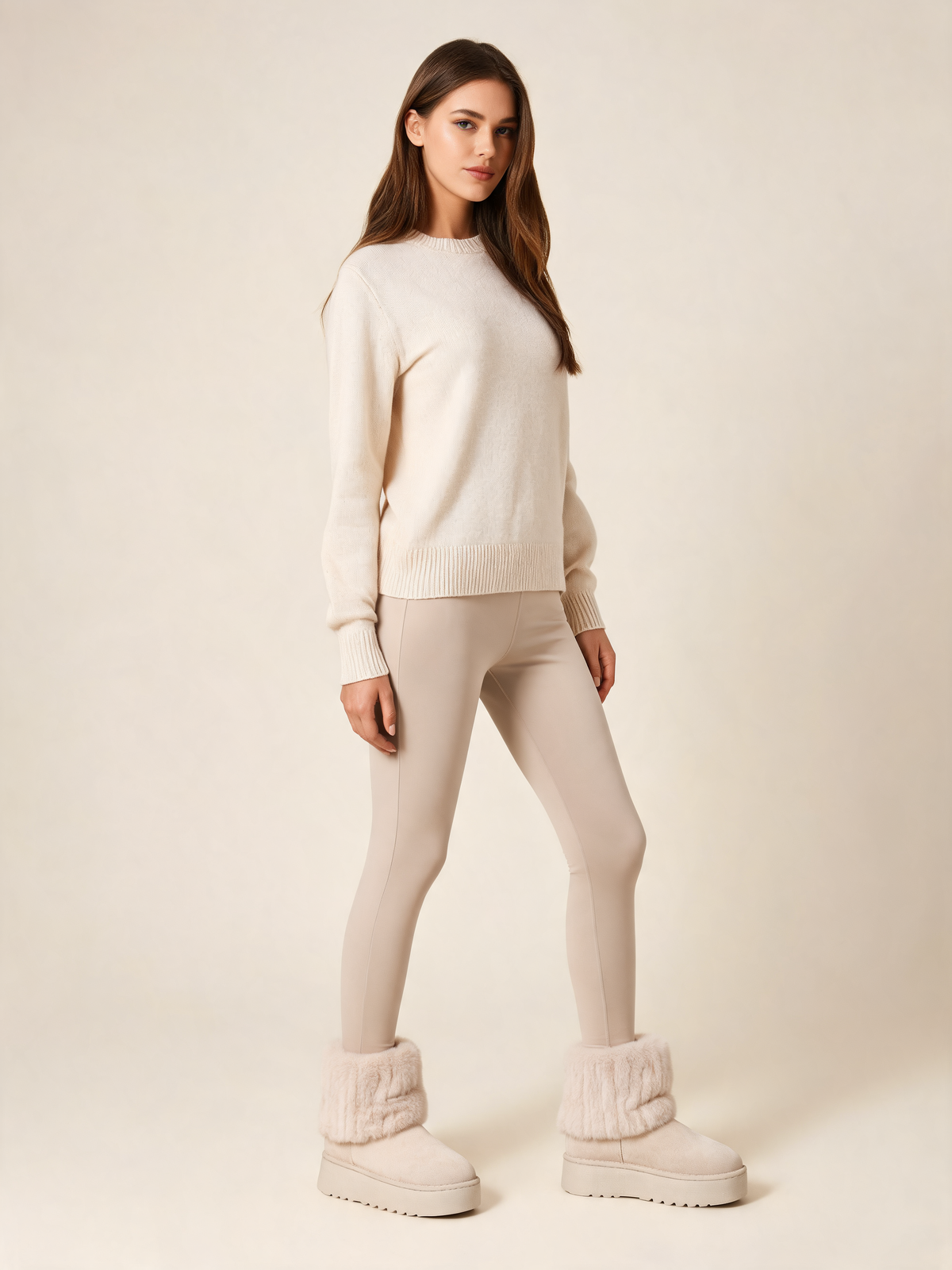 Cream snow boots three-quarter view