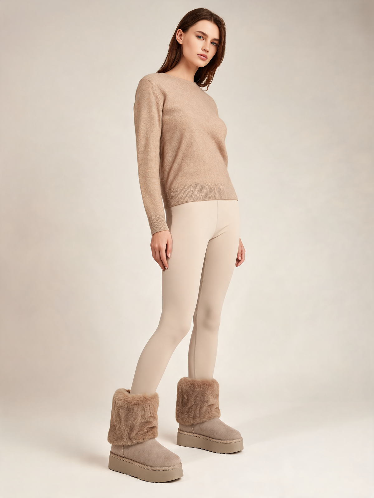 Taupe snow boots three-quarter view