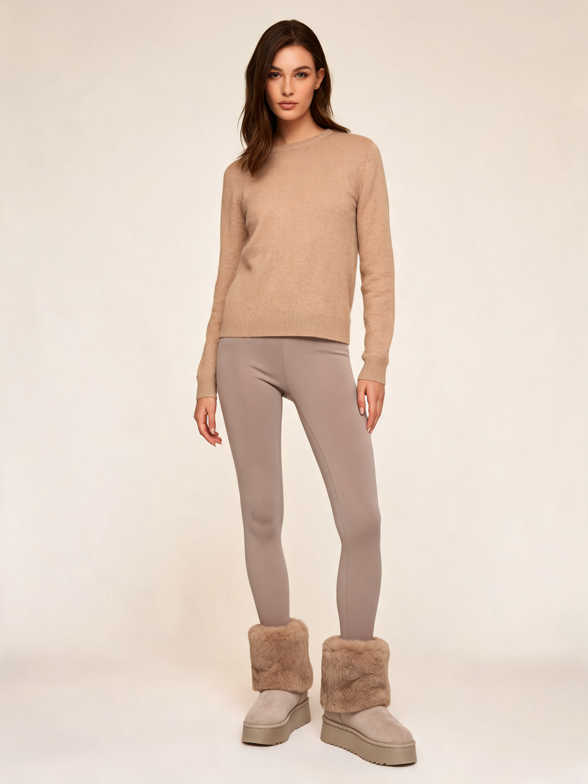 Taupe snow boots front view