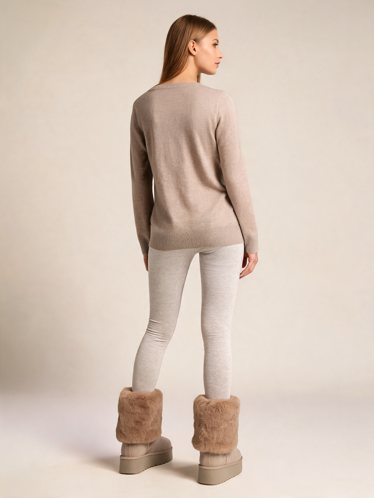 Taupe snow boots back view
