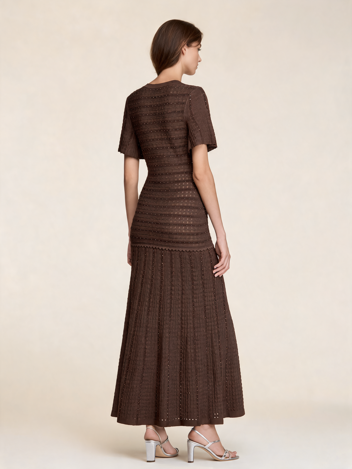 Brown knitted dress back view