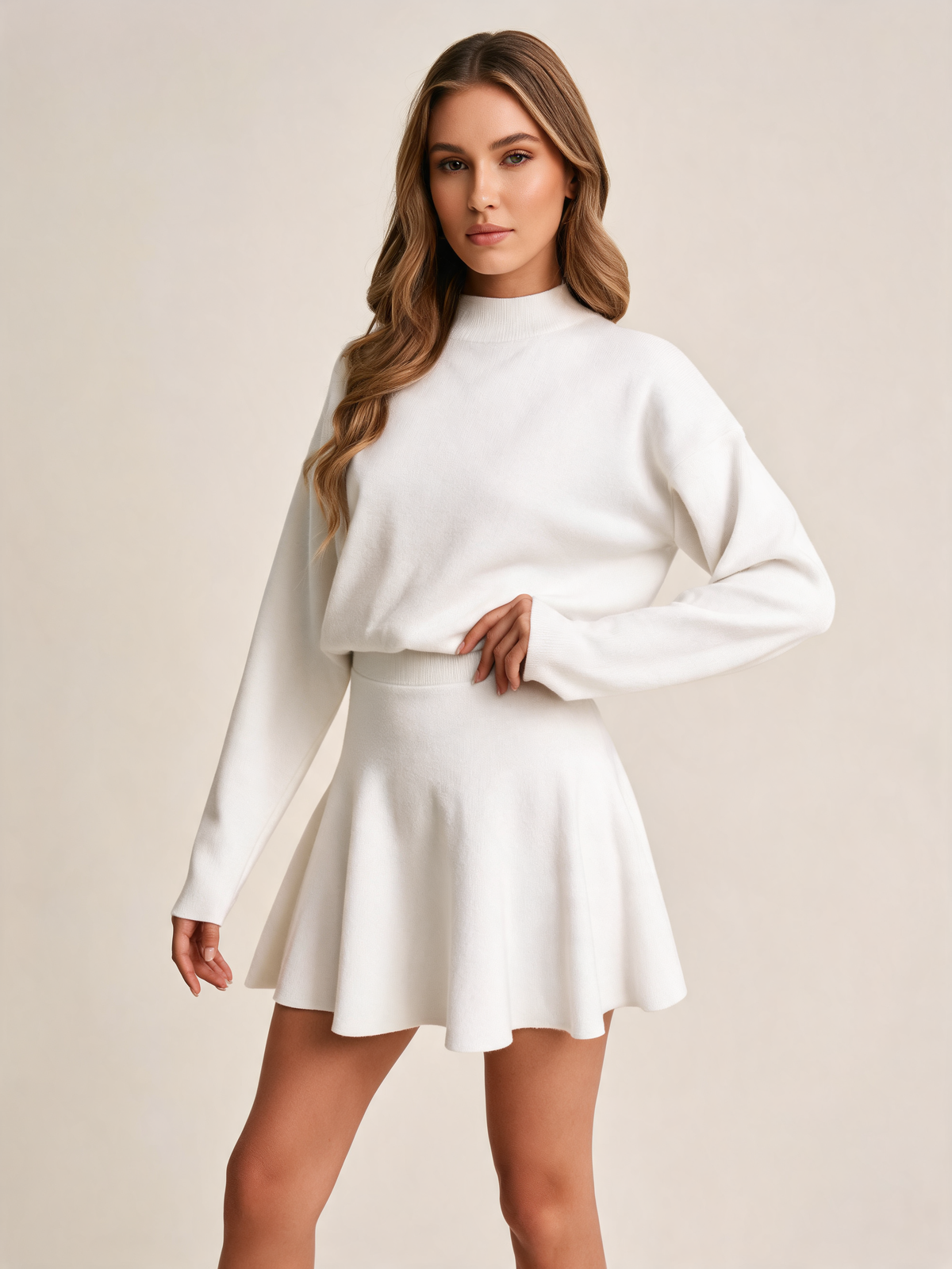 White jumper dress three-quarter view