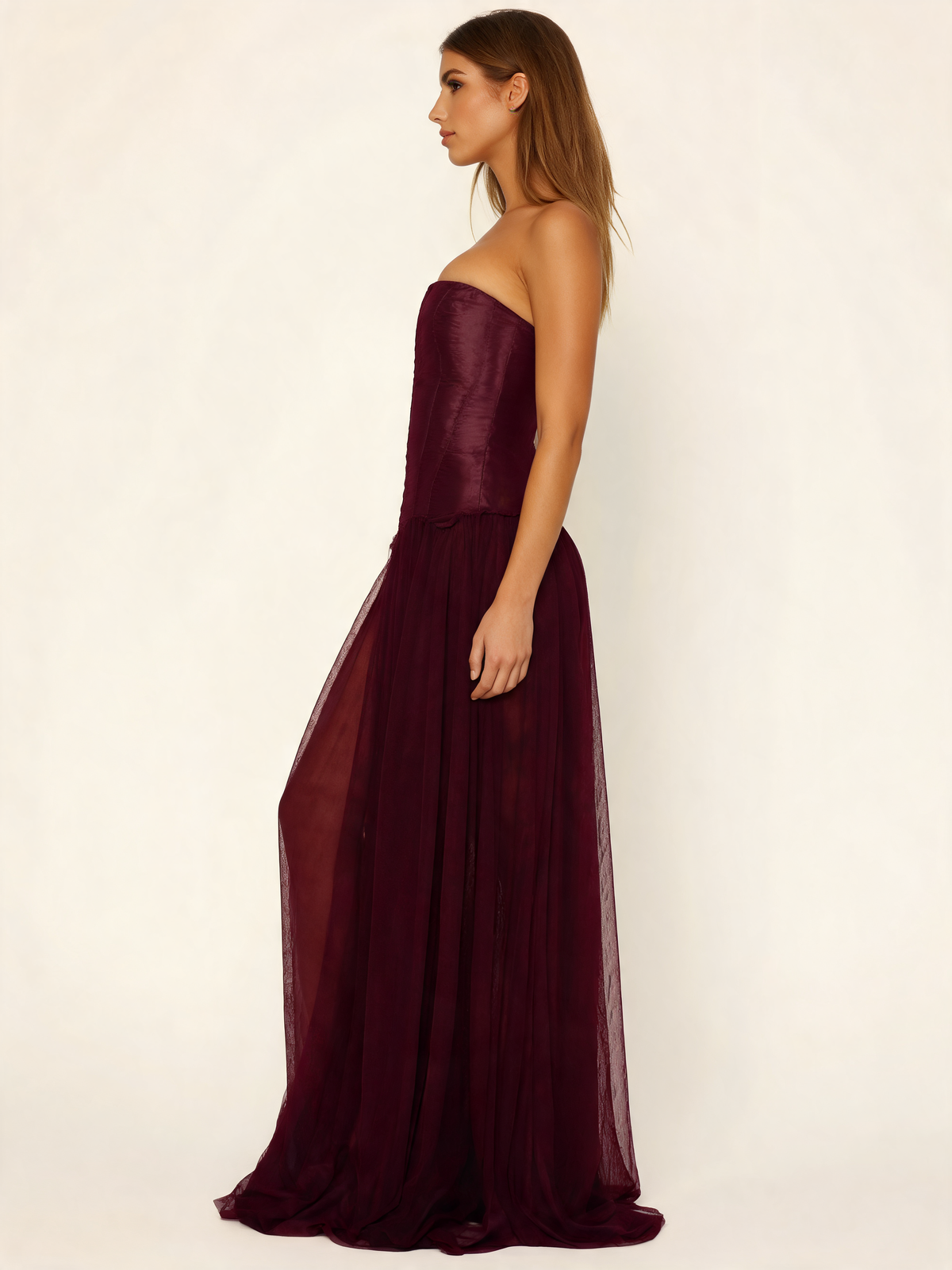 Burgundy dress side view