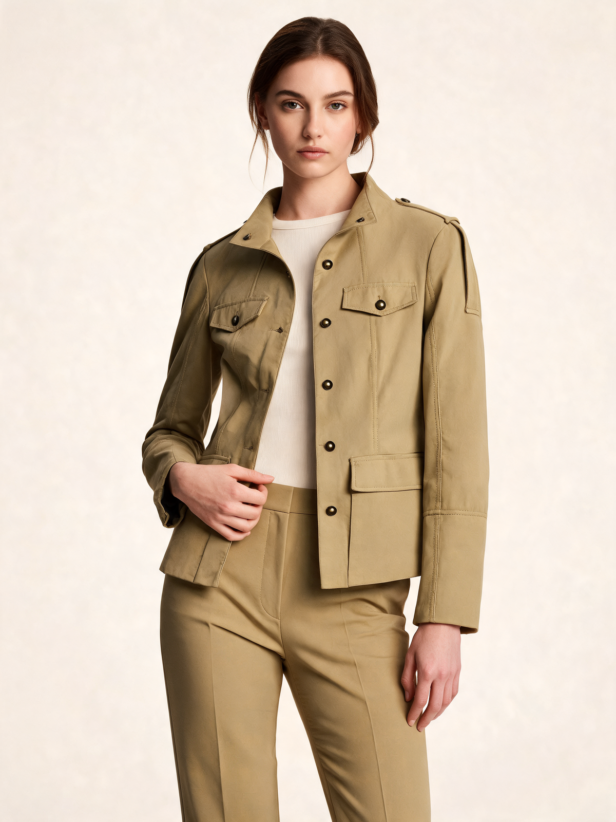 Khaki women's jacket three-quarter view