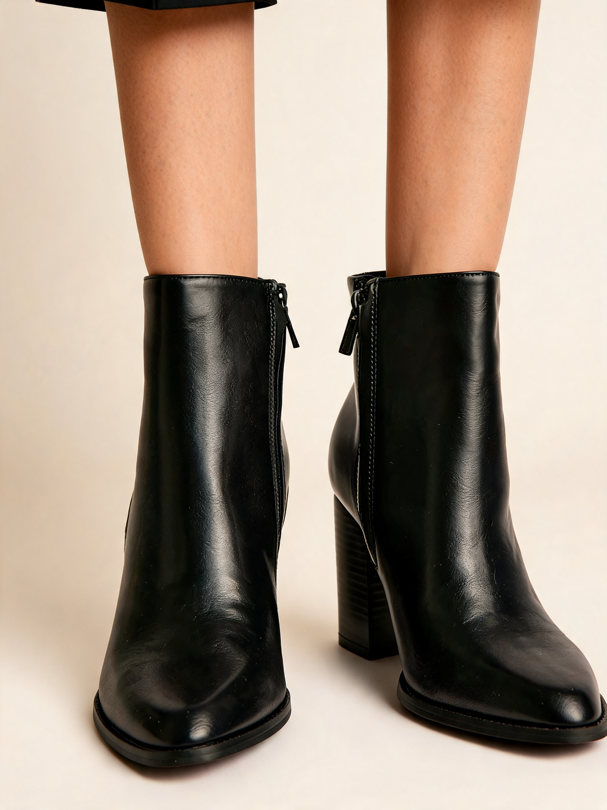 Black ankle boots close-up of toe and heel
