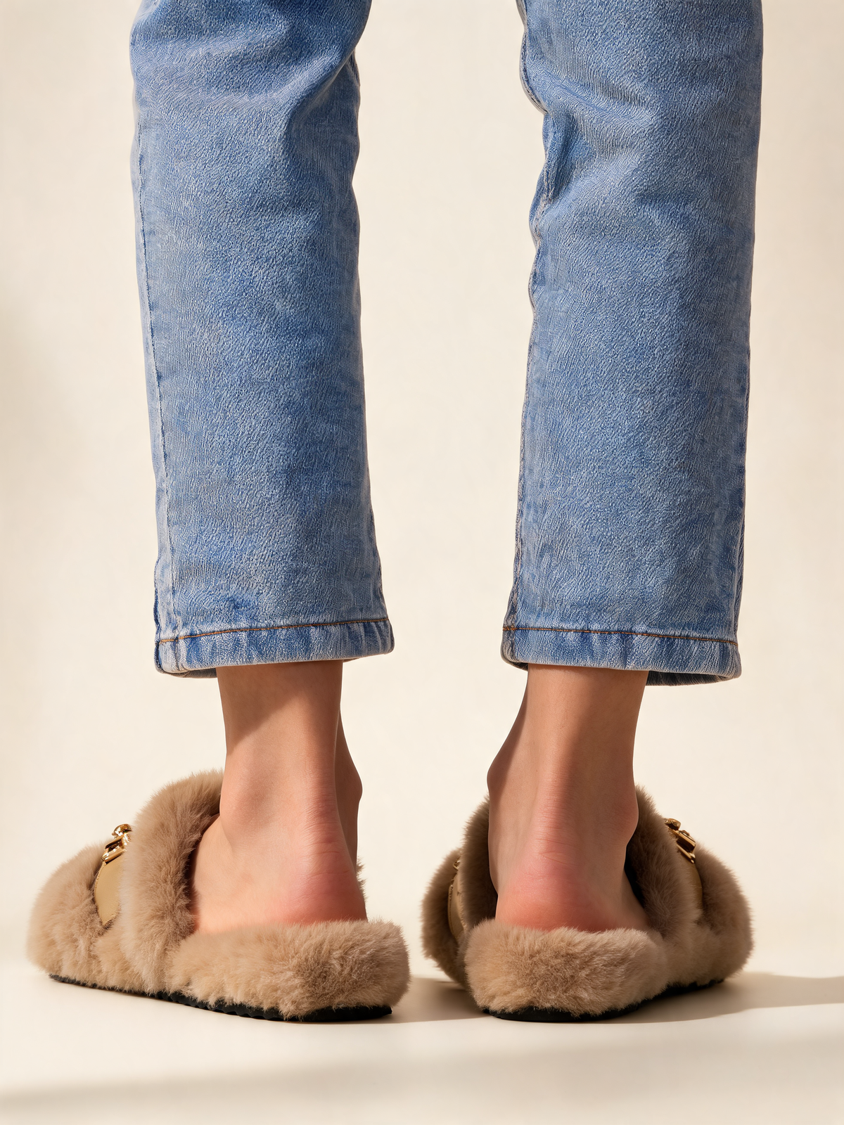 Beige women's slippers back view