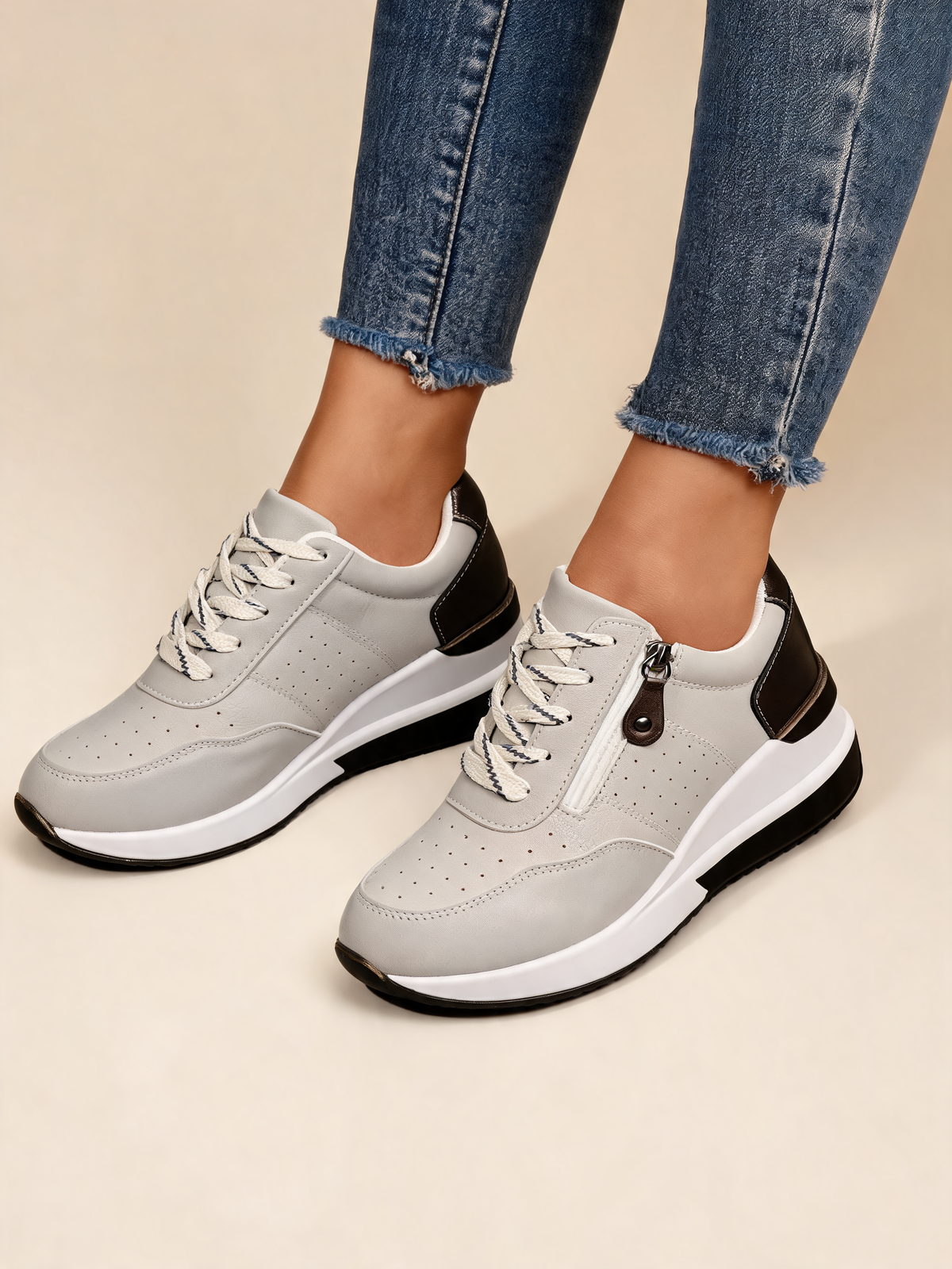 Grey women's trainers close-up