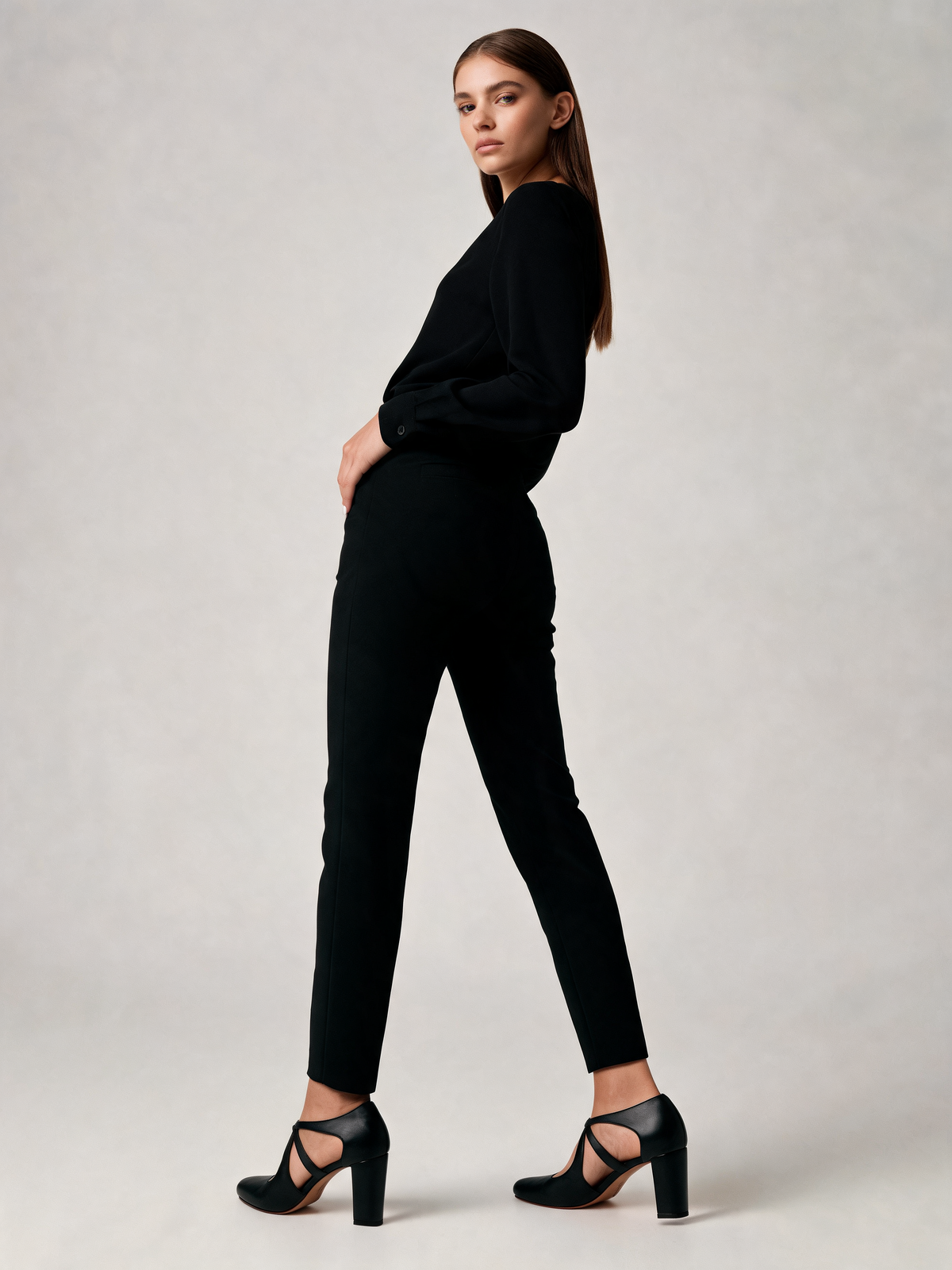 Black heels three-quarter view
