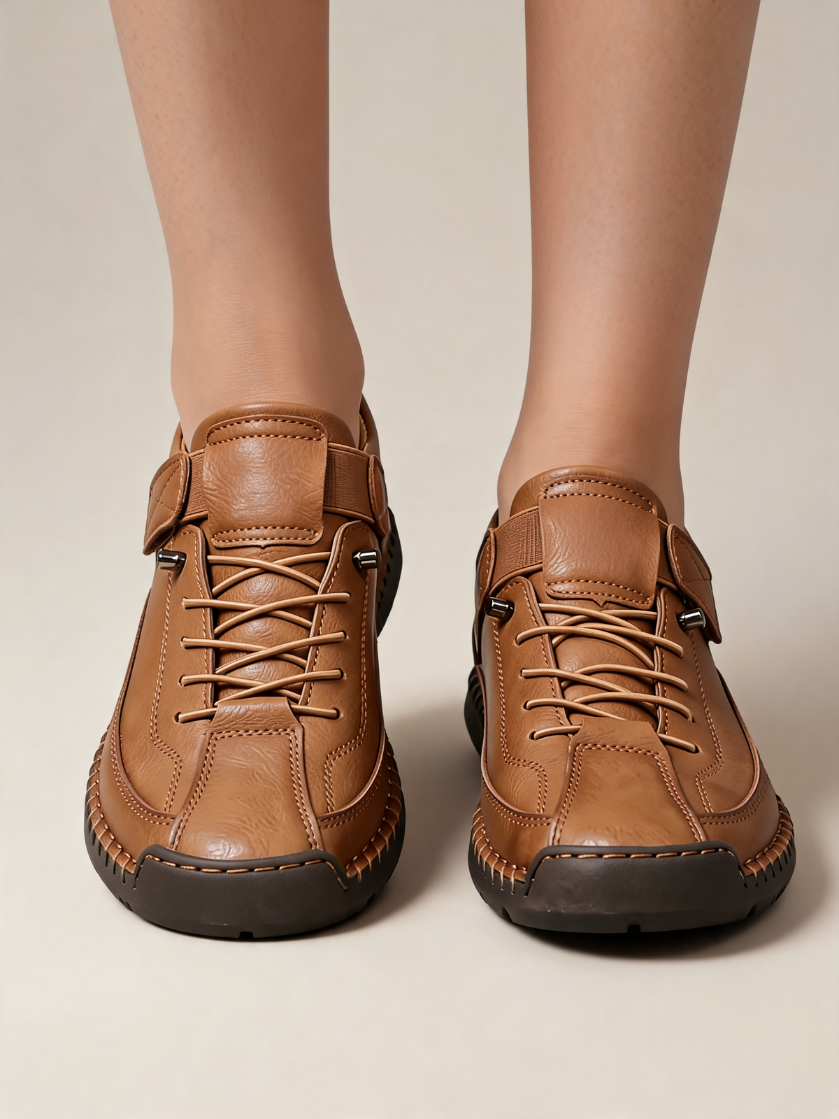Tan women's trainers close-up