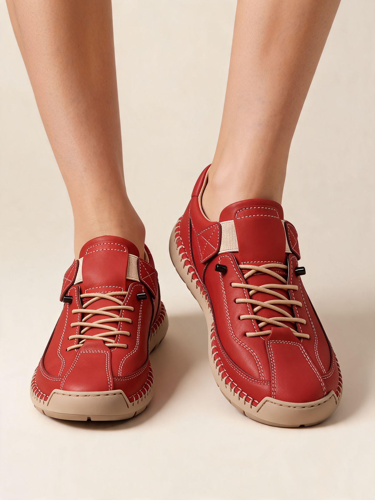 Red women's trainers close-up
