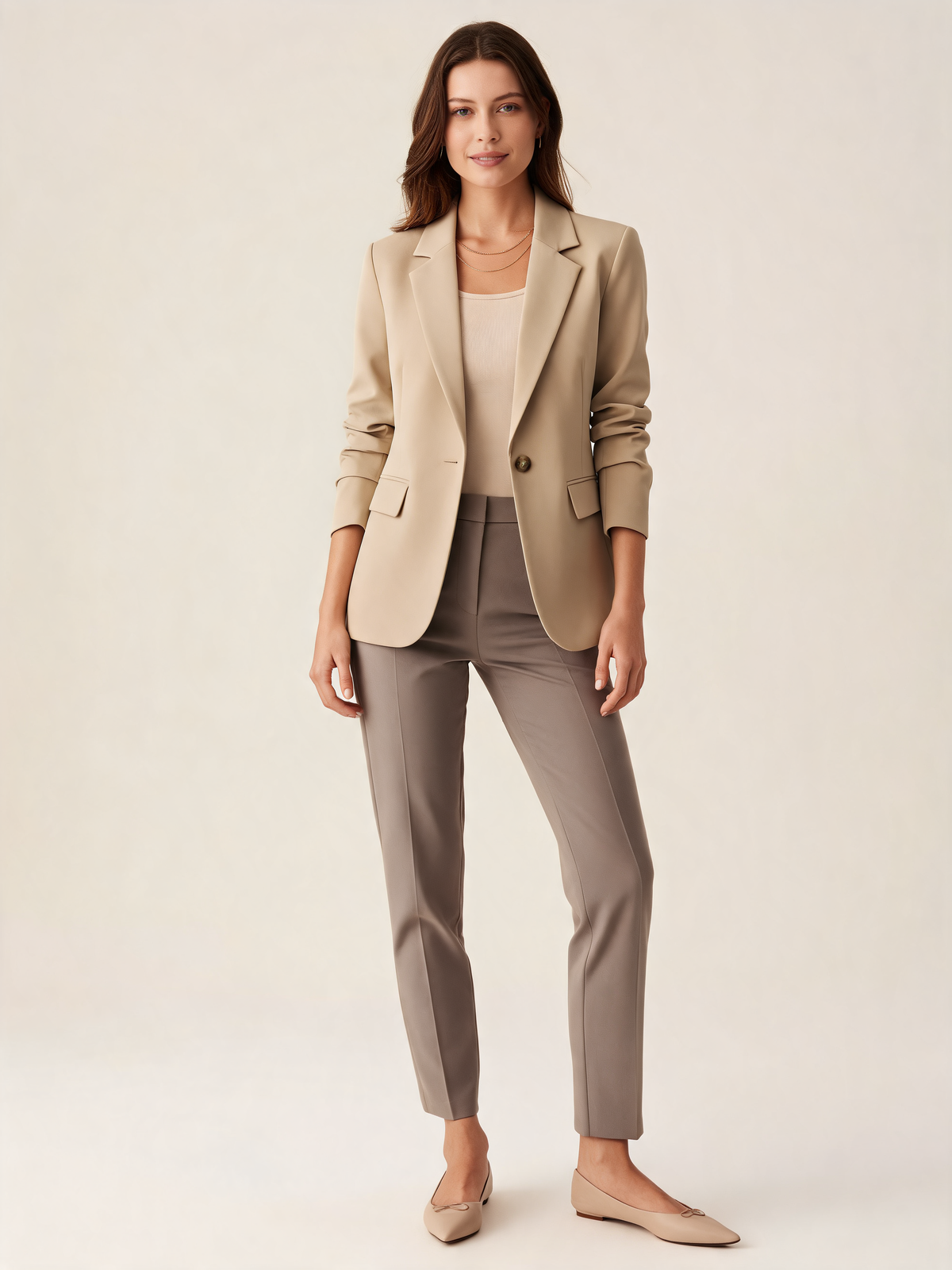 Beige women's blazer front view