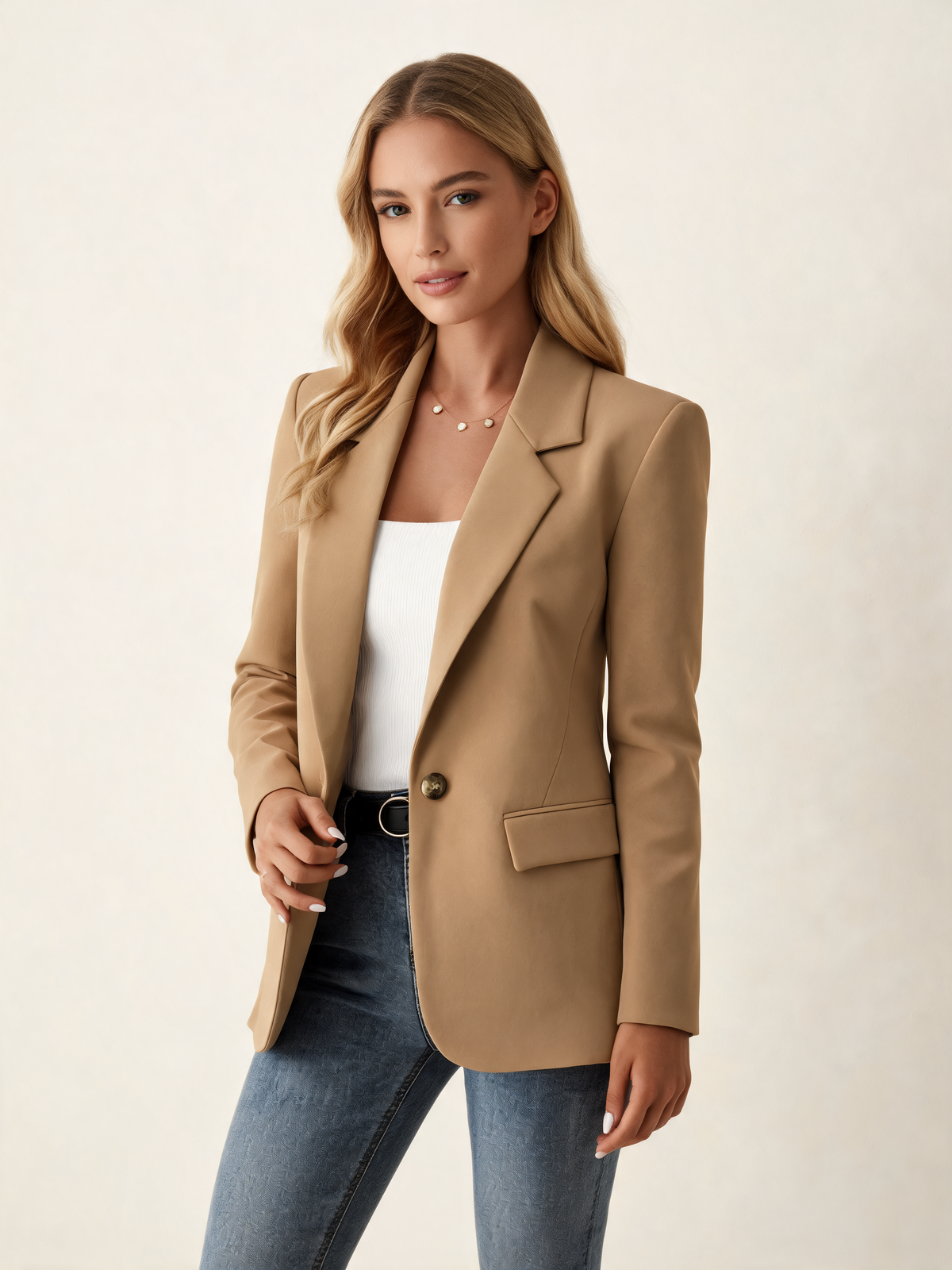 Camel women's blazer three-quarter view