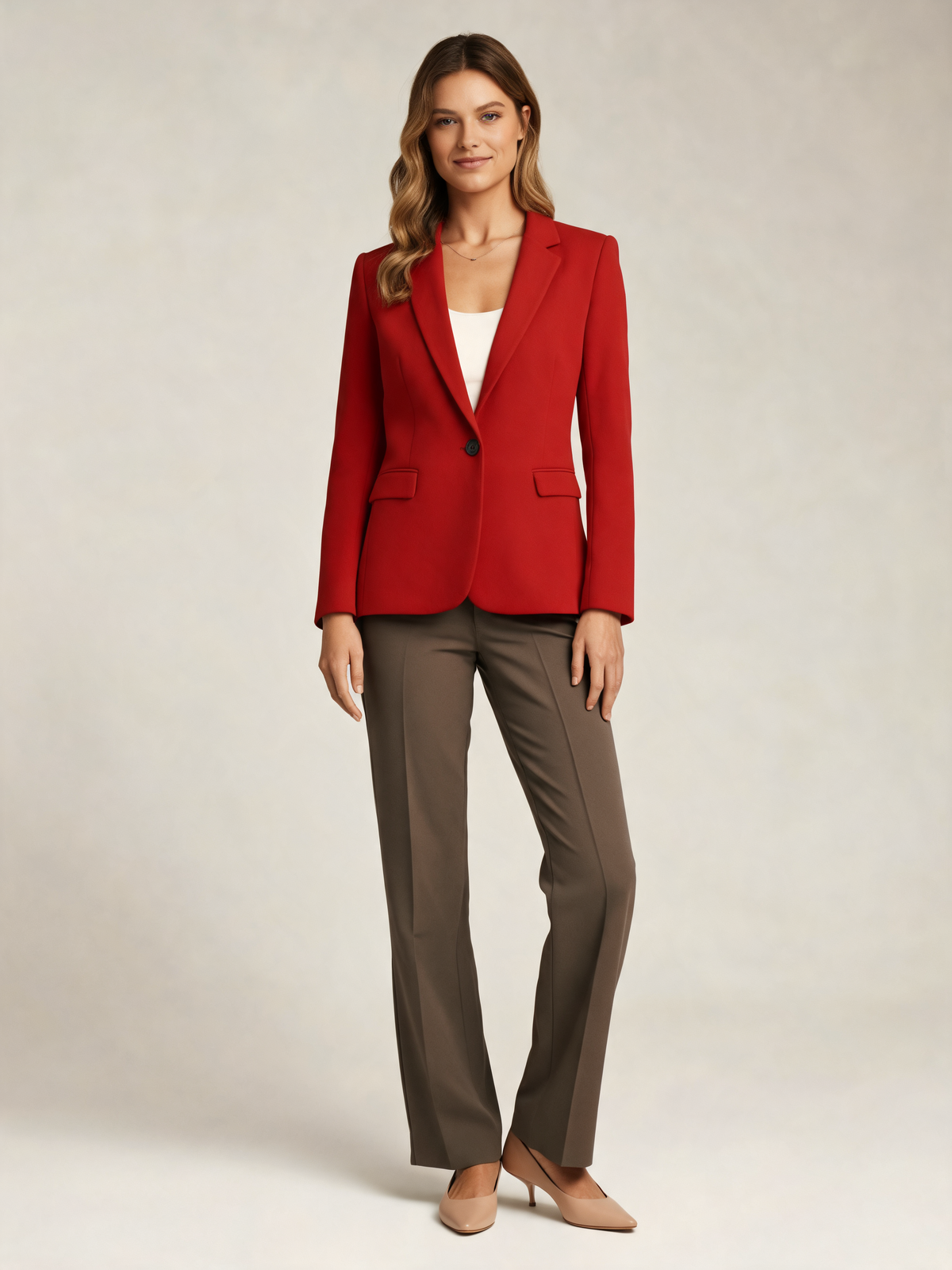 Red women's blazer front view