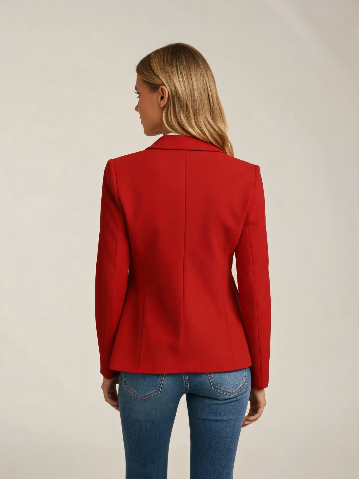 Red women's blazer back view