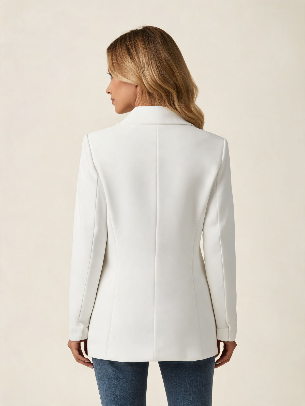 White women's blazer back view