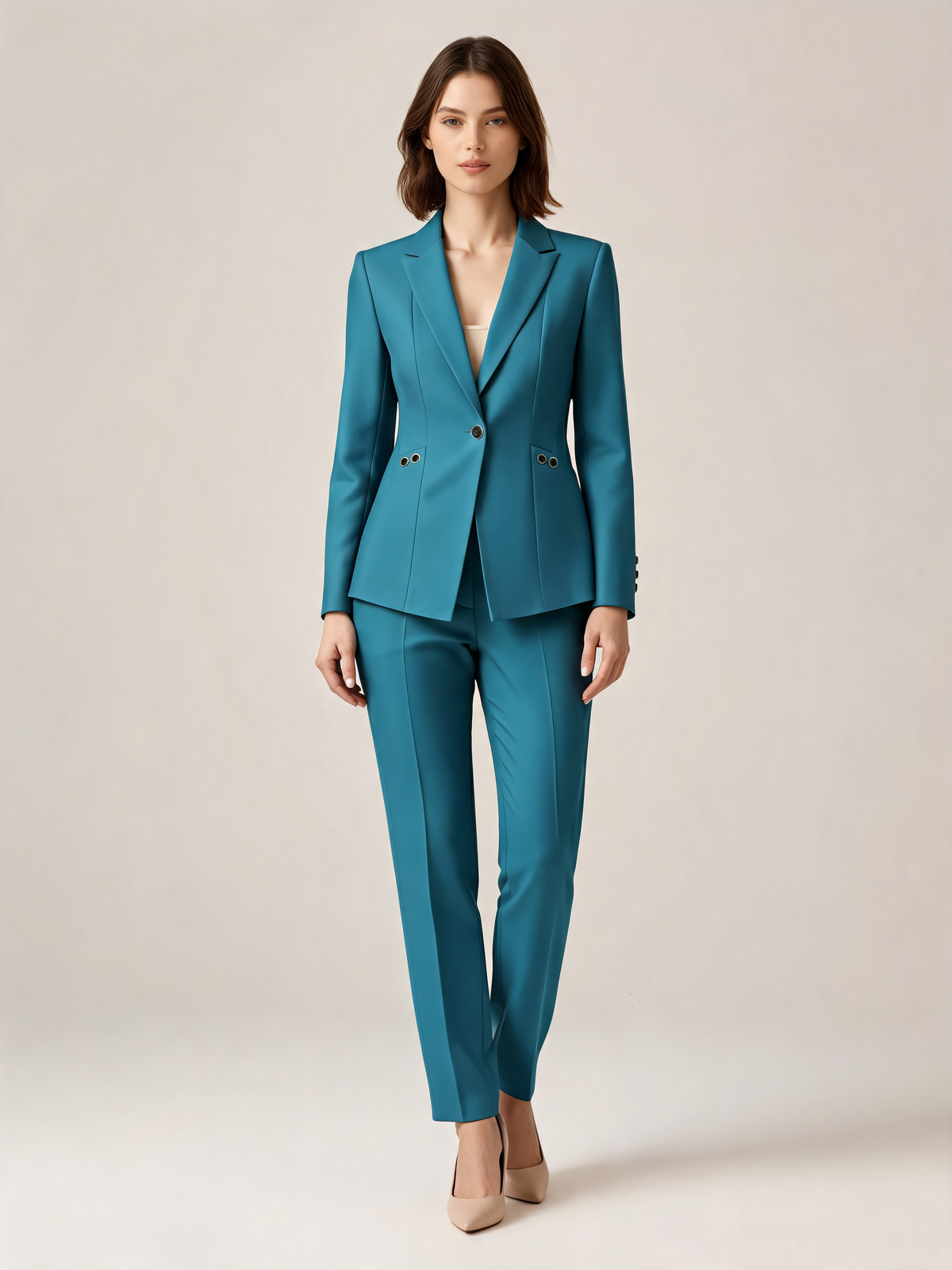 Teal women's suit front view