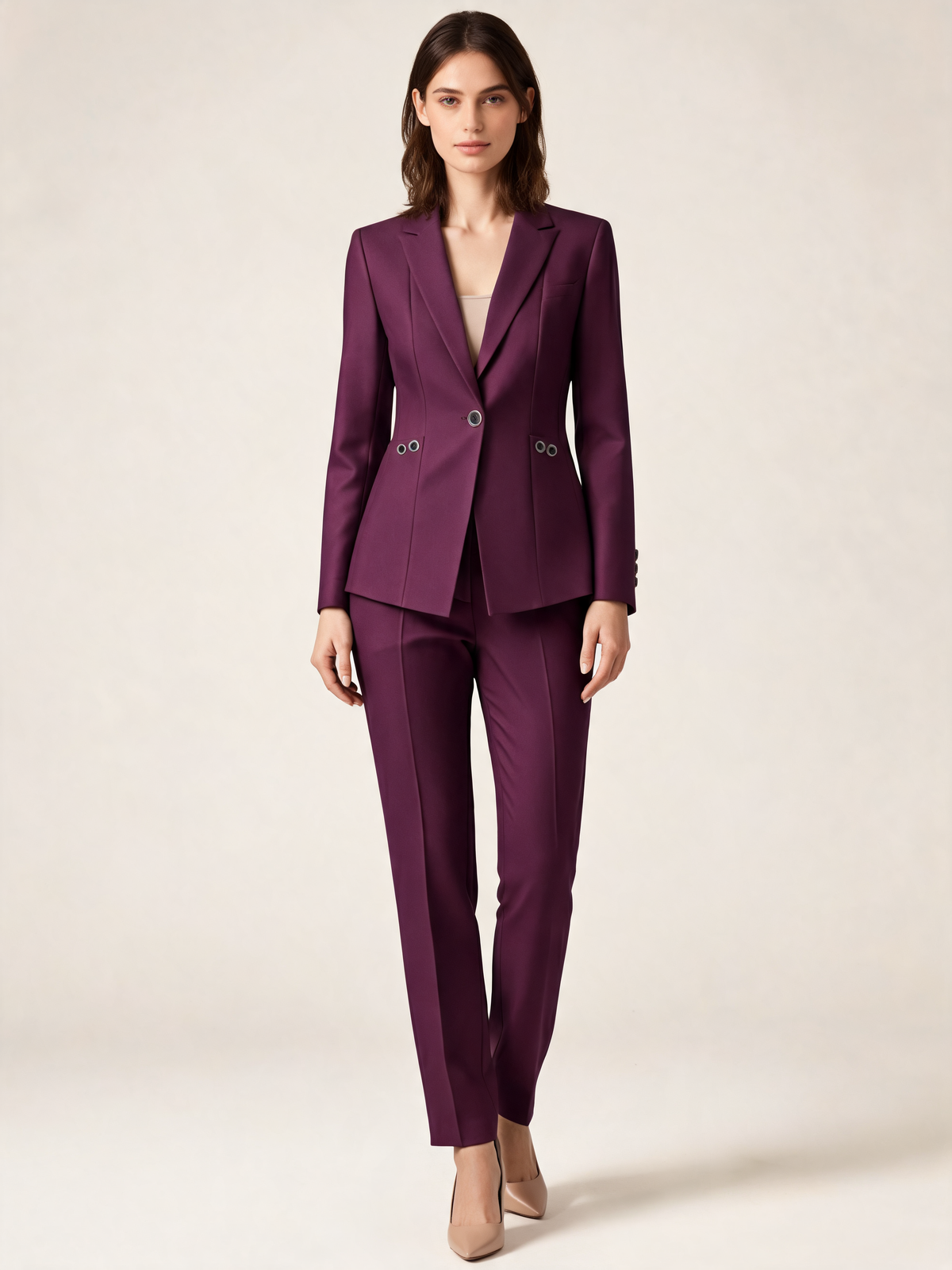 Plum women's suit front view