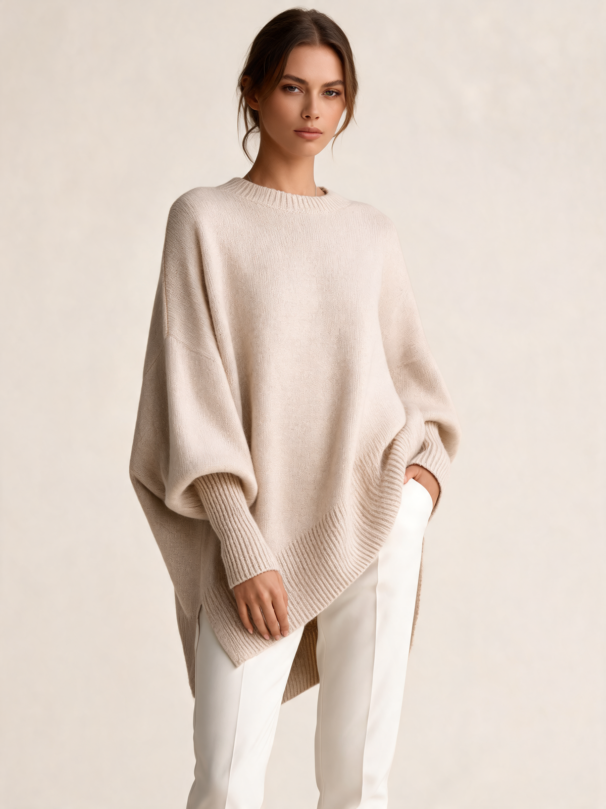 Cream women's jumper three-quarter view