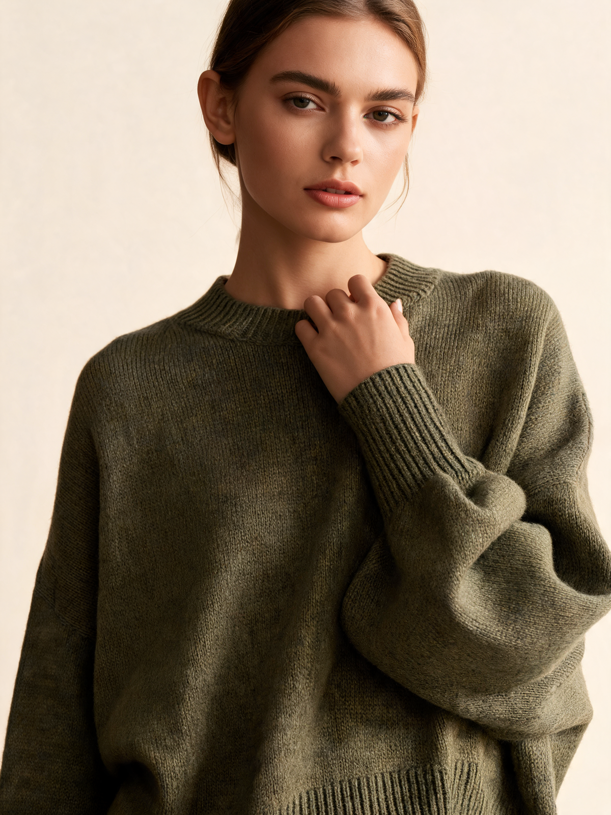Olive women's jumper close-up