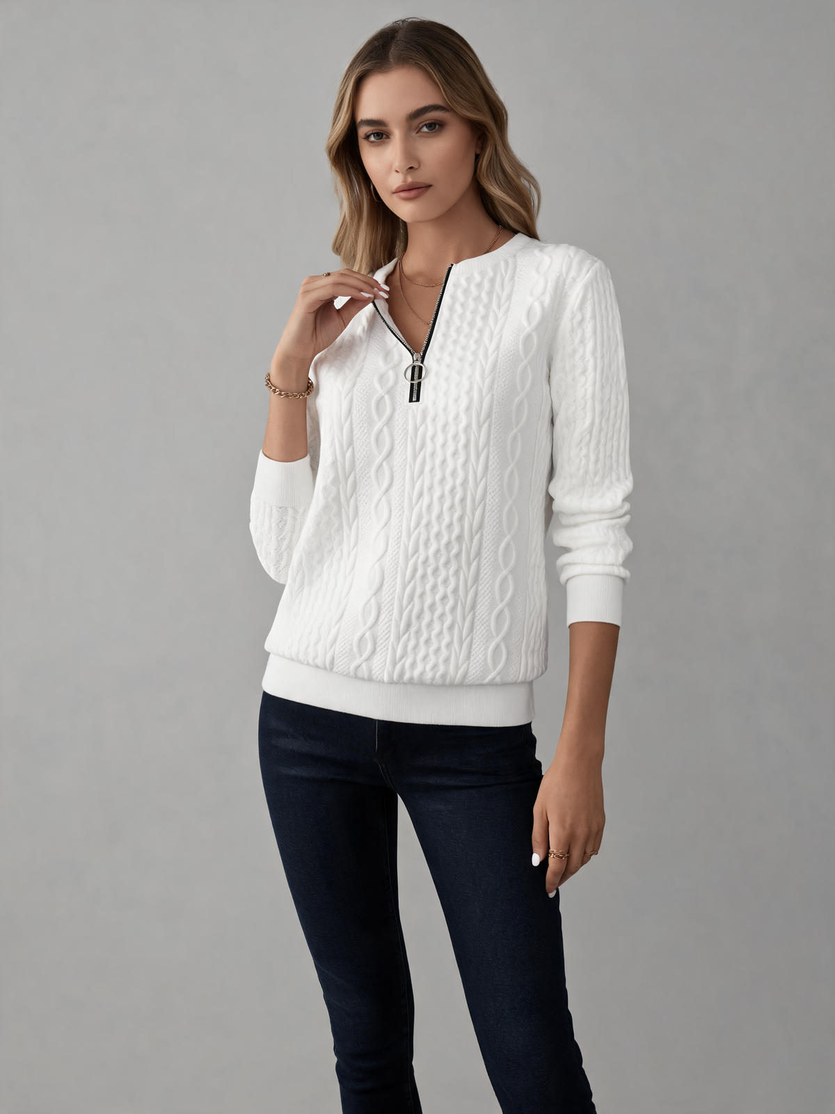 White knitted jumper three-quarter view