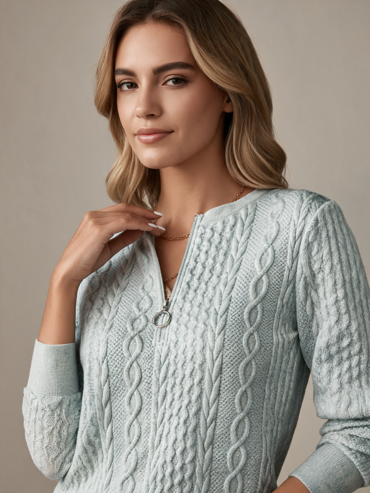 Sage knitted jumper close-up