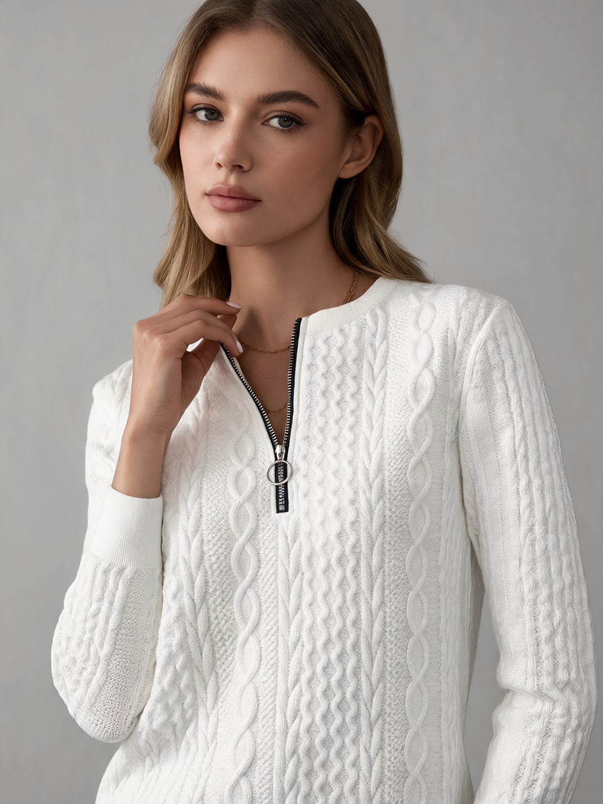 White knitted jumper close-up