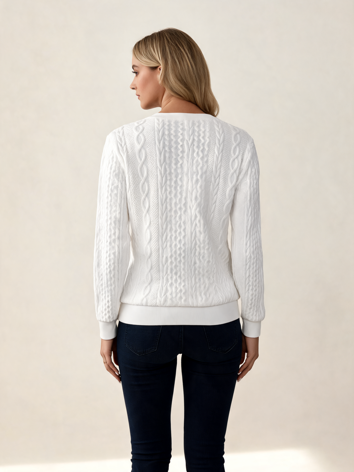 White knitted jumper back view