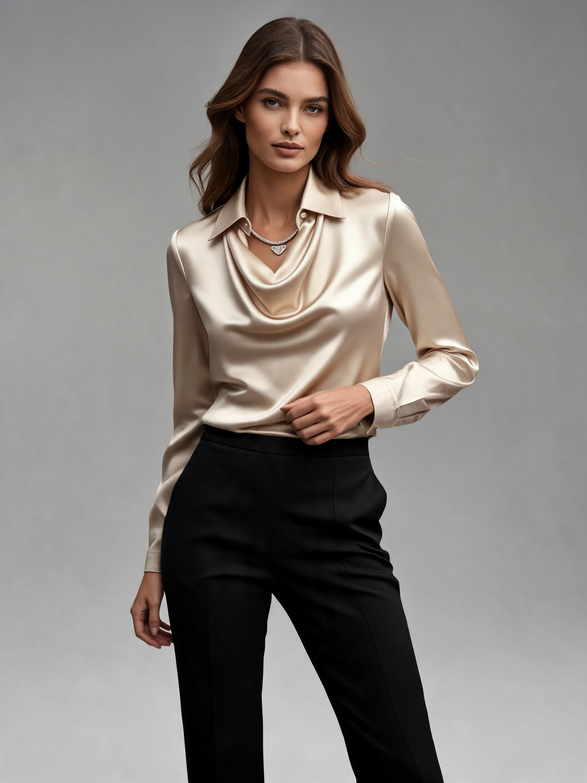 Champagne blouse three-quarter view